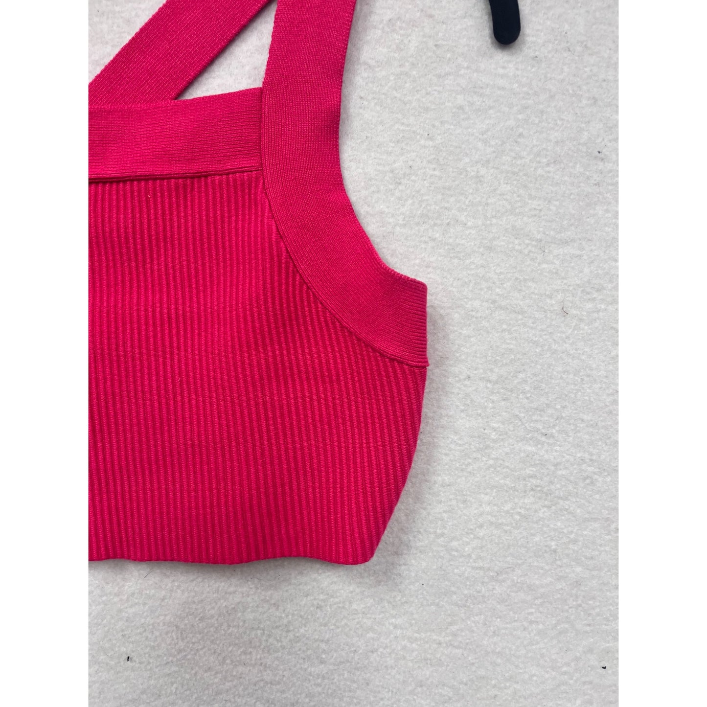 House Of Harlow 1960 Womens Ribbed Pink Cross Back Crop Top Medium #8176