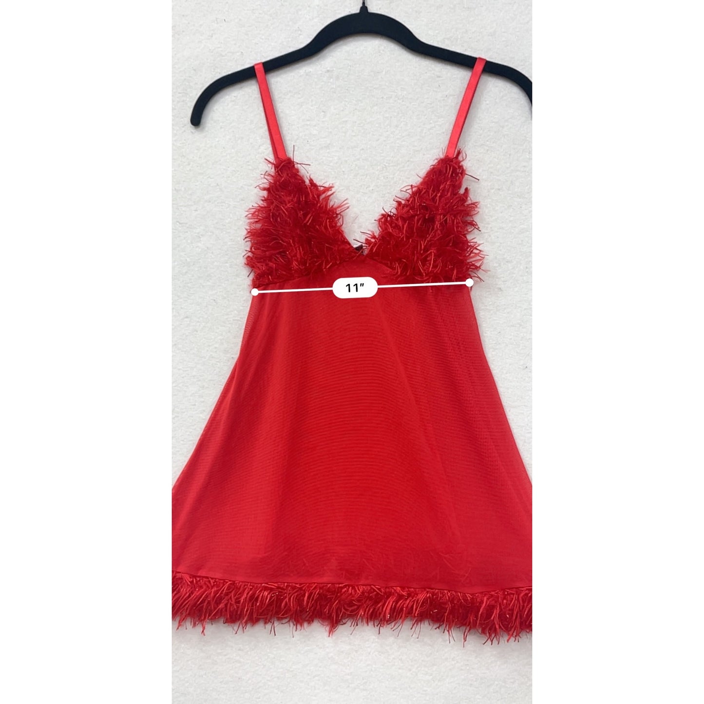 Red Feather-Trimmed Babydoll Lingerie Small By Spoiled Angel #6952