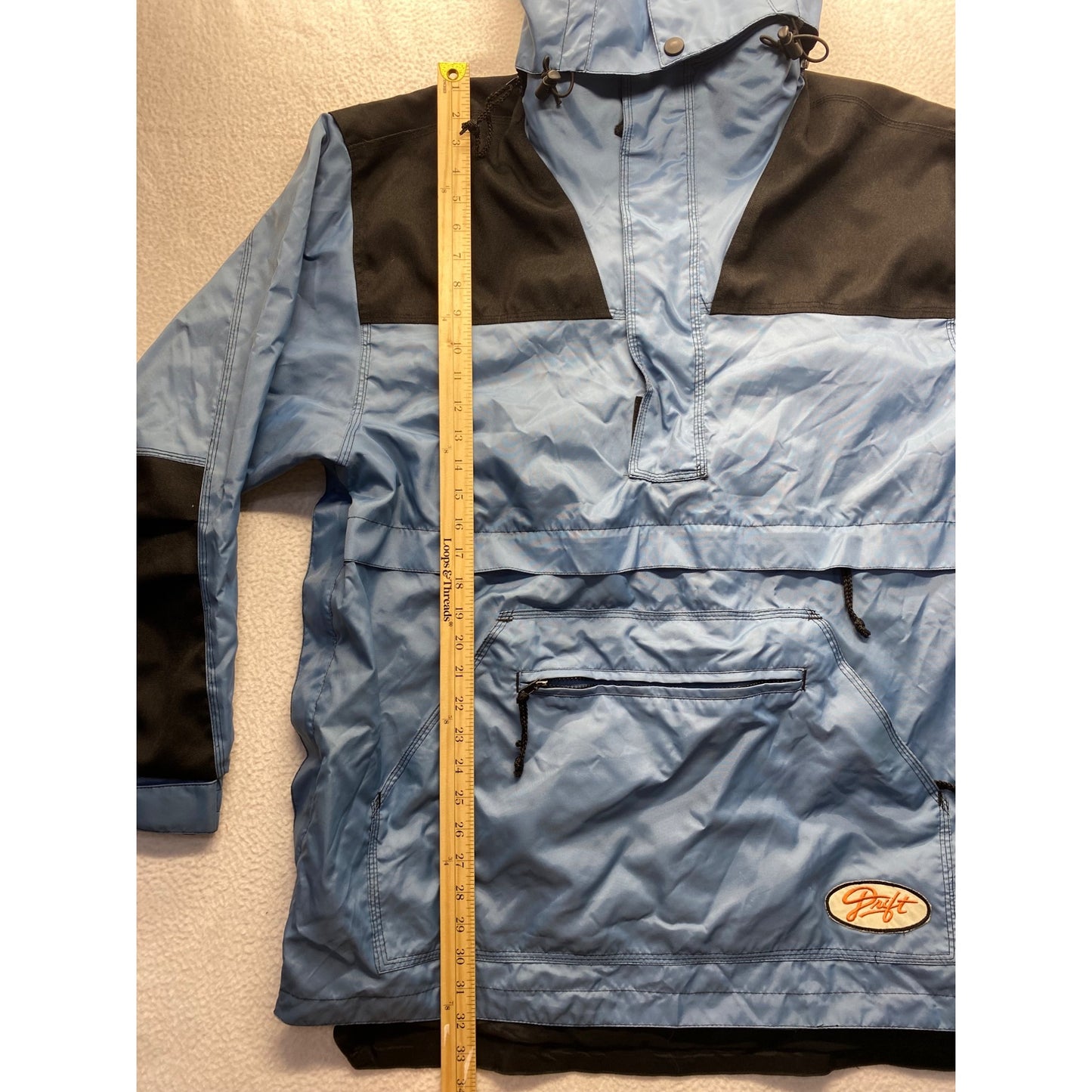 Vintage Drift Mens Blue & Black Hooded Pullover Jacket #7324