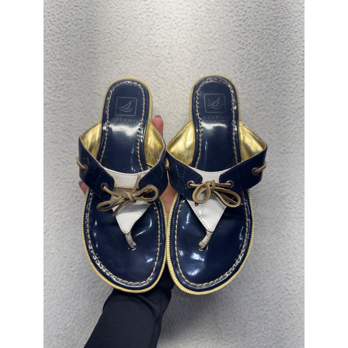 Sperry Top-Sider Womens Flip Flop Sandals Size 6M Blue & Gold #9023