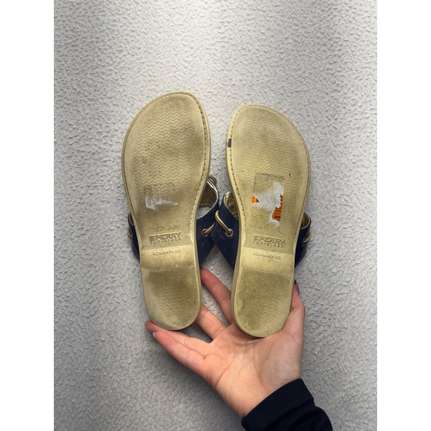 Sperry Top-Sider Womens Flip Flop Sandals Size 6M Blue & Gold #9023