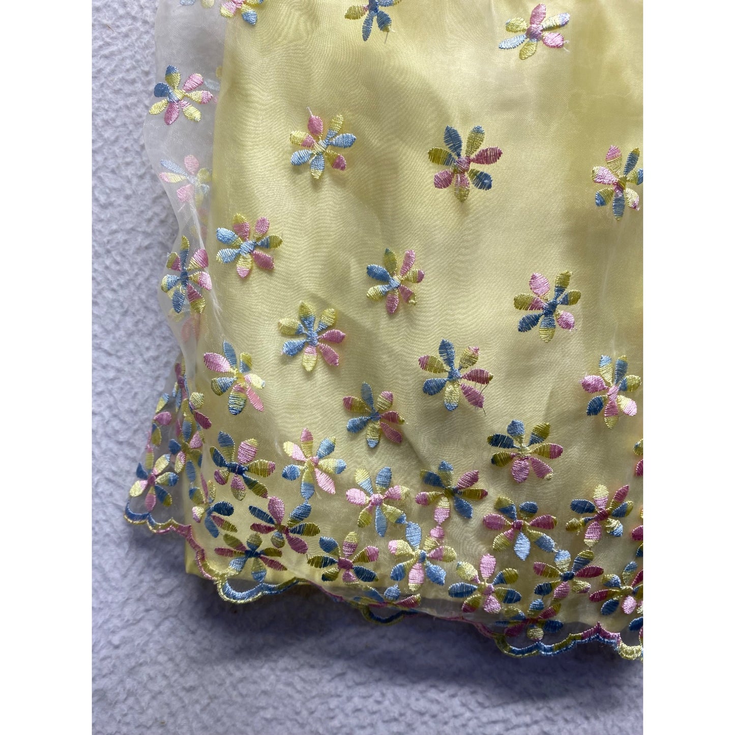 Yellow Toddler Floral Embroidered Dress With Bow & Ruffled Sleeves #7037