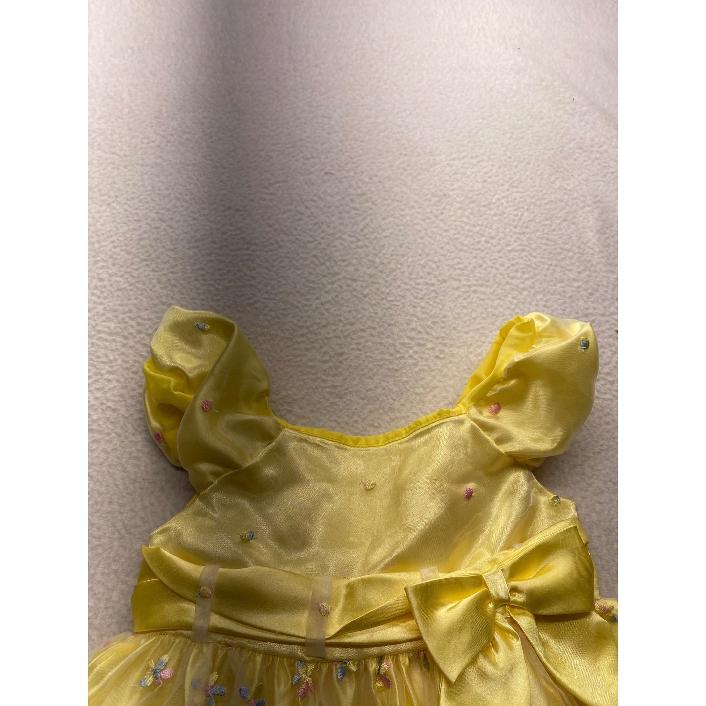 Yellow Toddler Floral Embroidered Dress With Bow & Ruffled Sleeves #7037