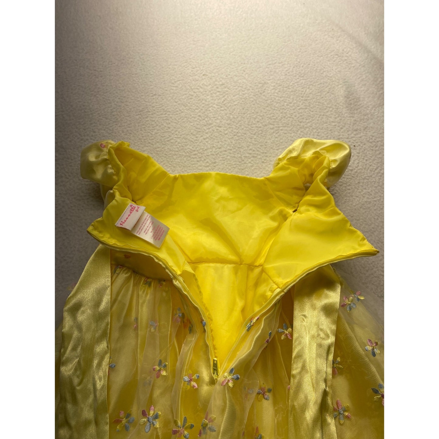 Yellow Toddler Floral Embroidered Dress With Bow & Ruffled Sleeves #7037