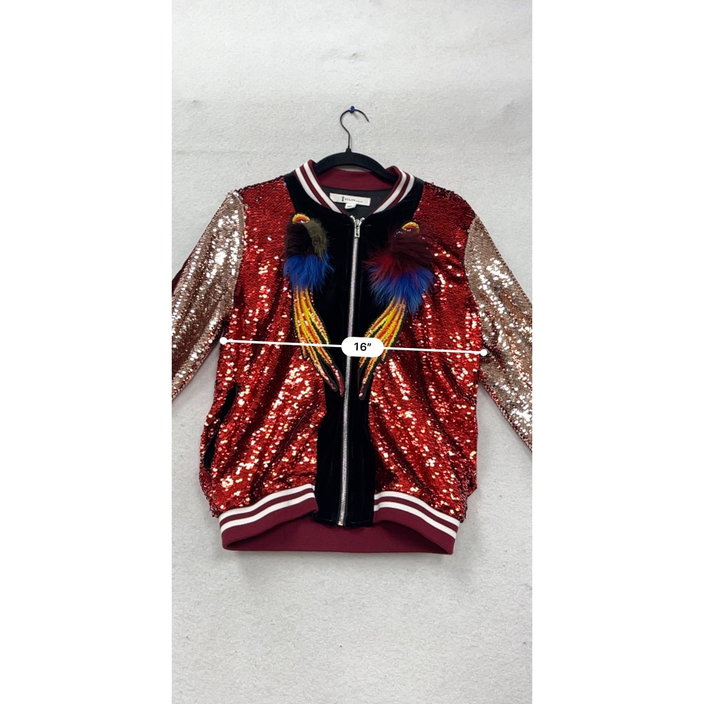 Sequin Bomber Jacket With Embroidered Feathers Nylon Premium L #751A