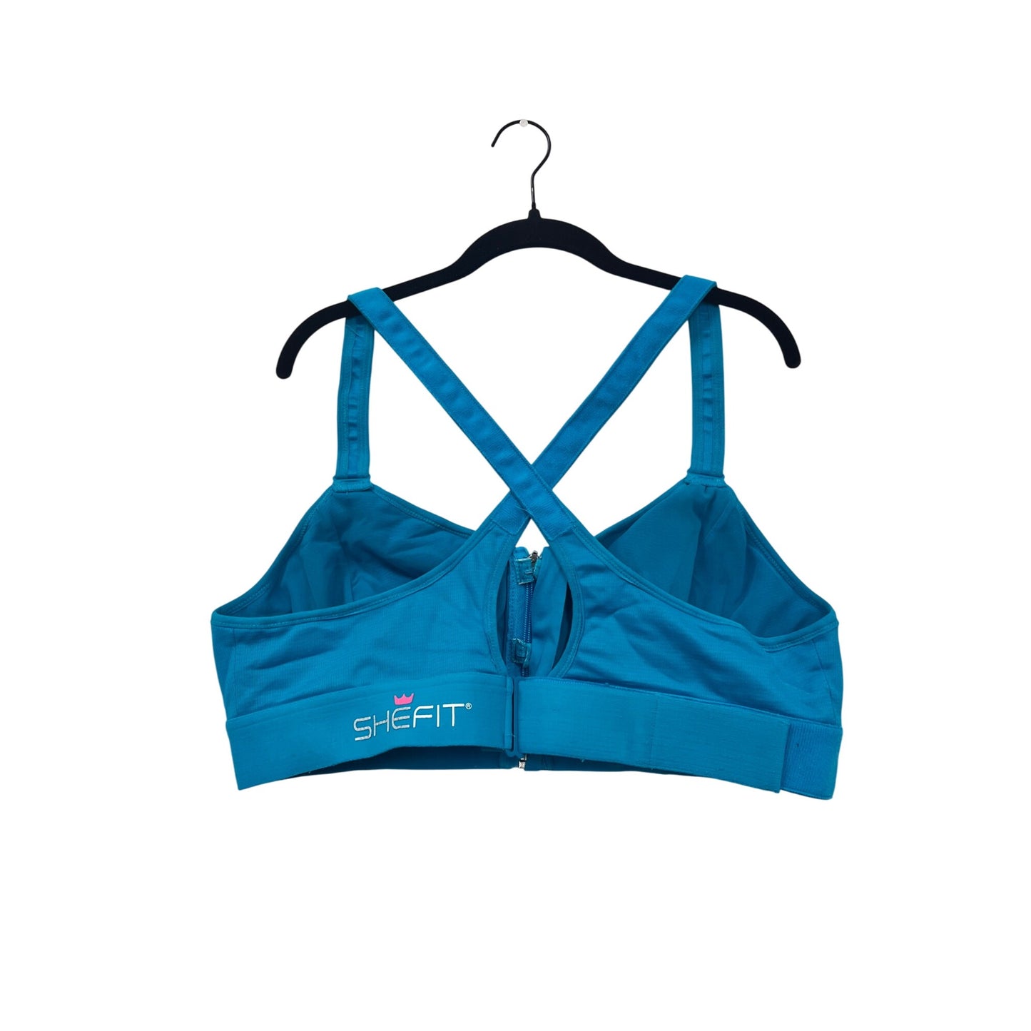 Shefit Womens 3XL Blue Adjustable High-Impact Sports Bra With Zipper Front Closure & Cross Back Straps #6820
