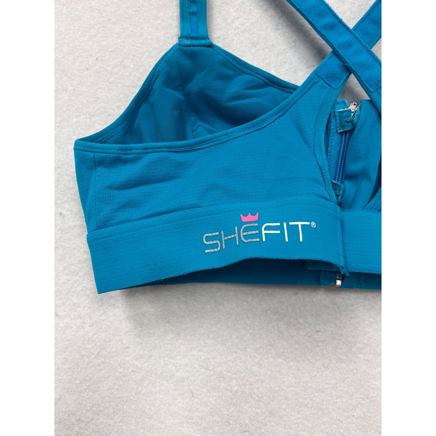 Shefit Womens 3XL Blue Adjustable High-Impact Sports Bra With Zipper Front Closure & Cross Back Straps #6820