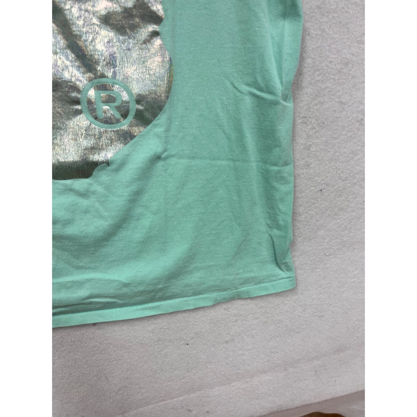 Bape Mens Mint Green Graphic Tee With Metallic Silver Design Size L #72A