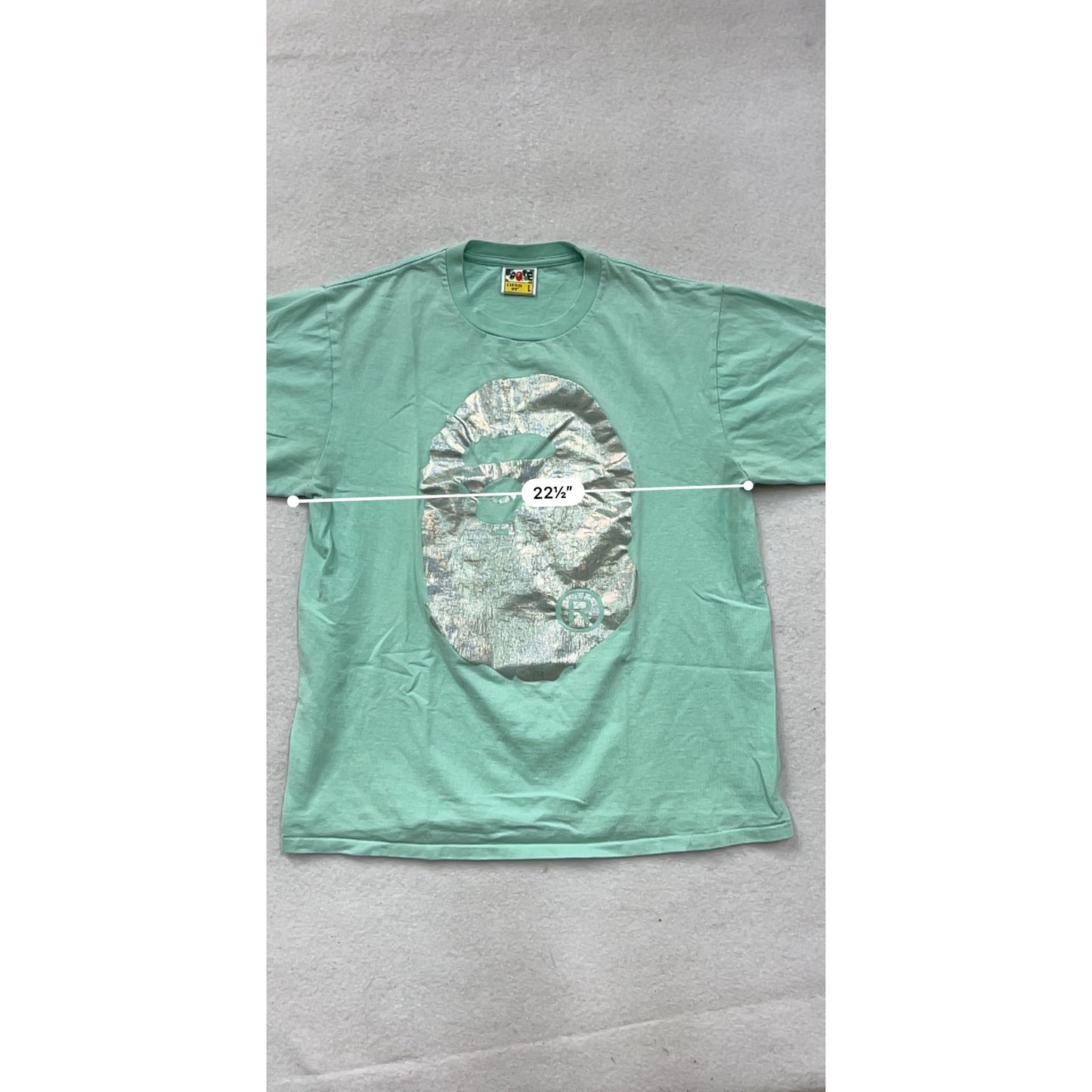 Bape Mens Mint Green Graphic Tee With Metallic Silver Design Size L #72A