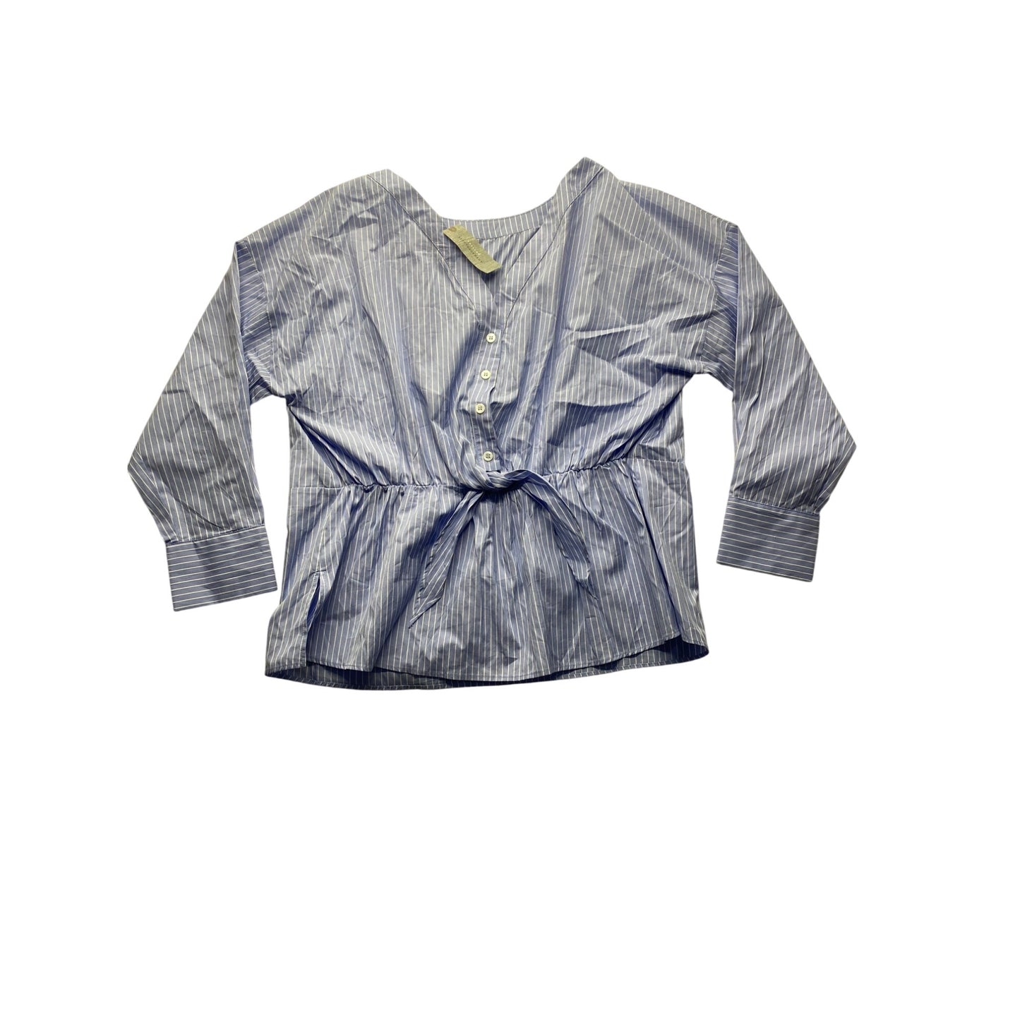 Striped V-Neck Blue Tie-Waist Blouse By Harshman For Anthropologie #7320