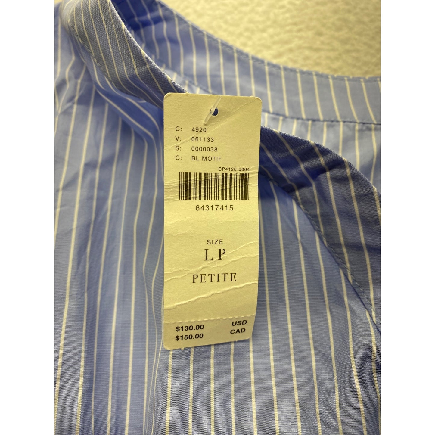 Striped V-Neck Blue Tie-Waist Blouse By Harshman For Anthropologie #7320
