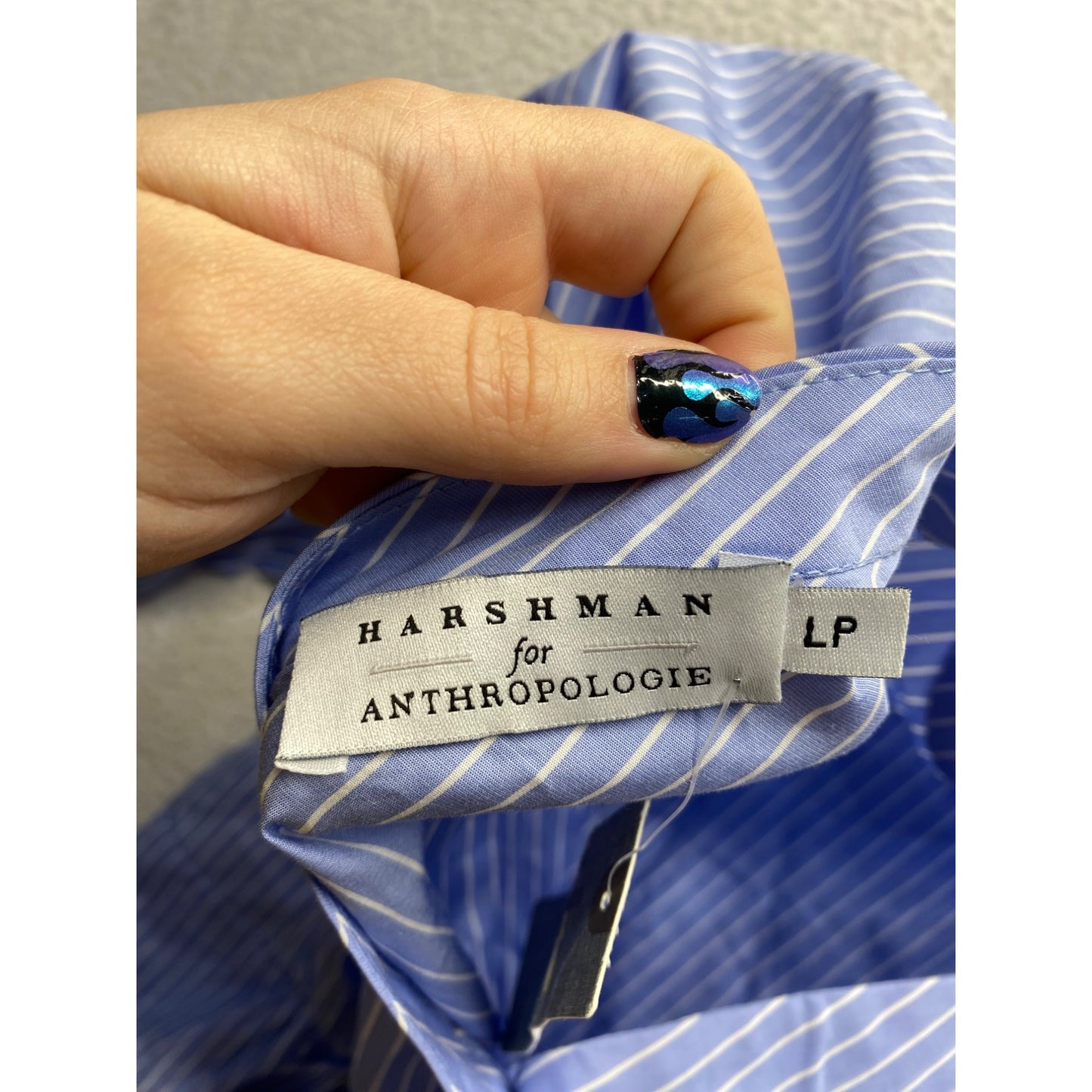 Striped V-Neck Blue Tie-Waist Blouse By Harshman For Anthropologie #7320