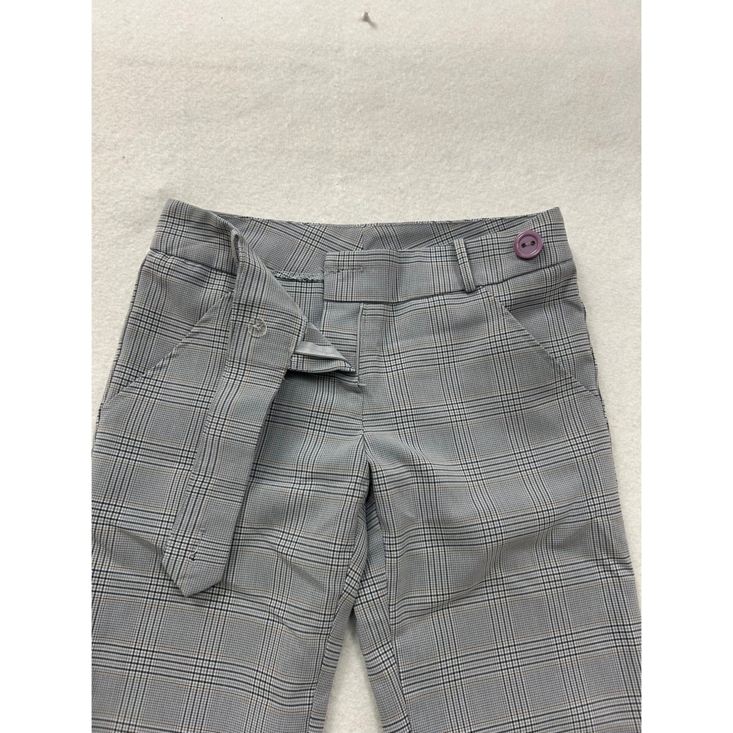Plaid Gray Trousers Pants With Purple #6991