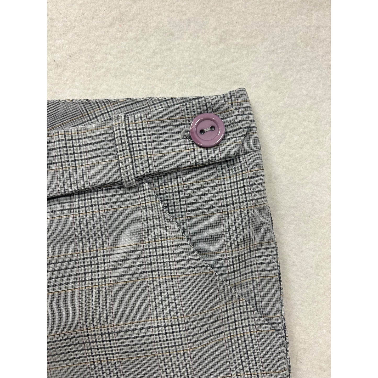 Plaid Gray Trousers Pants With Purple #6991