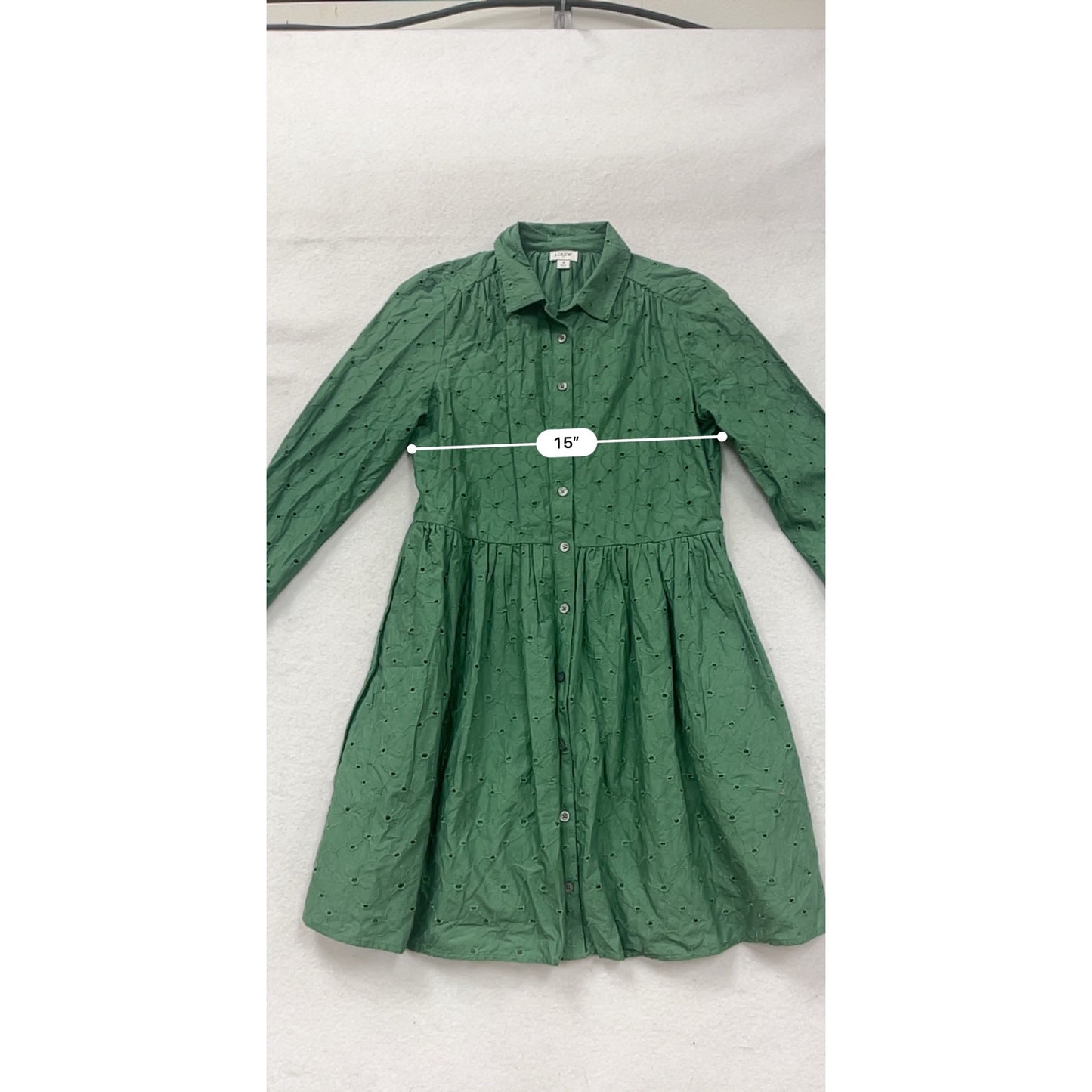 J.Crew Green Embroidered Button-Up Cotton Dress Size 4 #8862