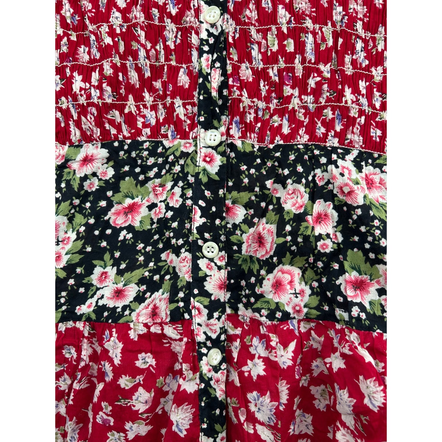 Vintage-Inspired Floral Patchwork Dress With Puff Sleeves # 6478
