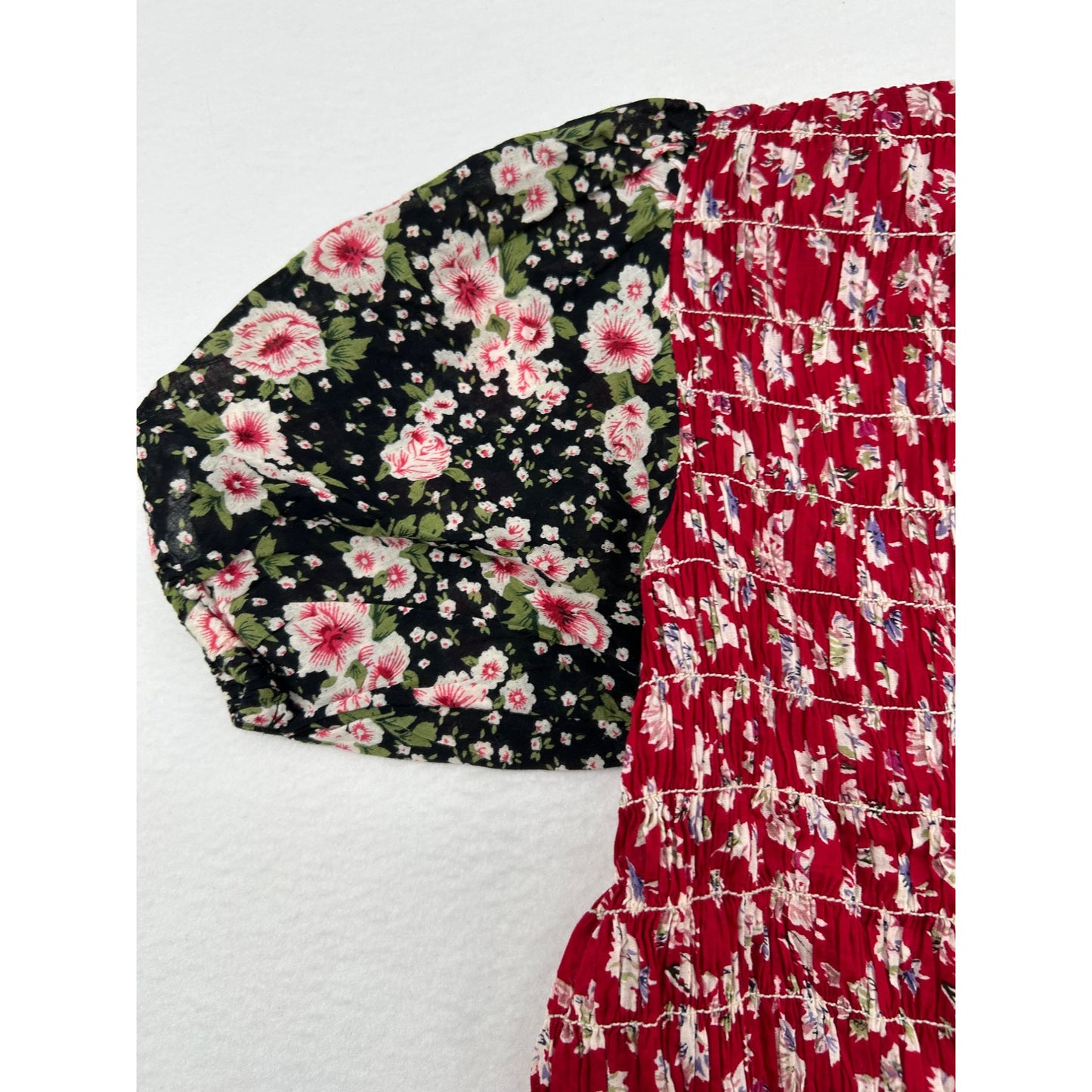 Vintage-Inspired Floral Patchwork Dress With Puff Sleeves # 6478