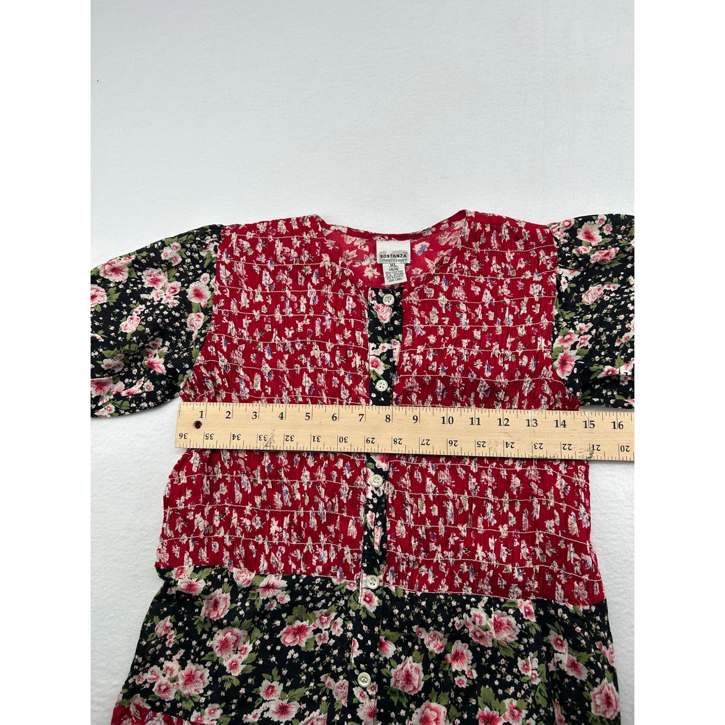 Vintage-Inspired Floral Patchwork Dress With Puff Sleeves # 6478
