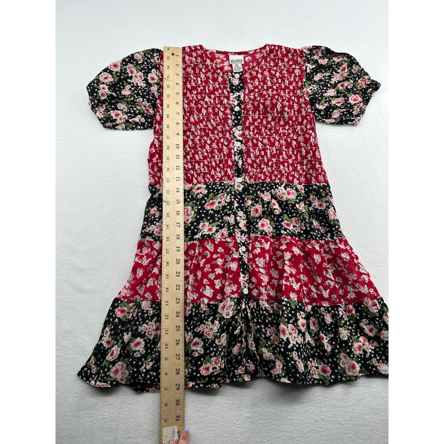 Vintage-Inspired Floral Patchwork Dress With Puff Sleeves # 6478
