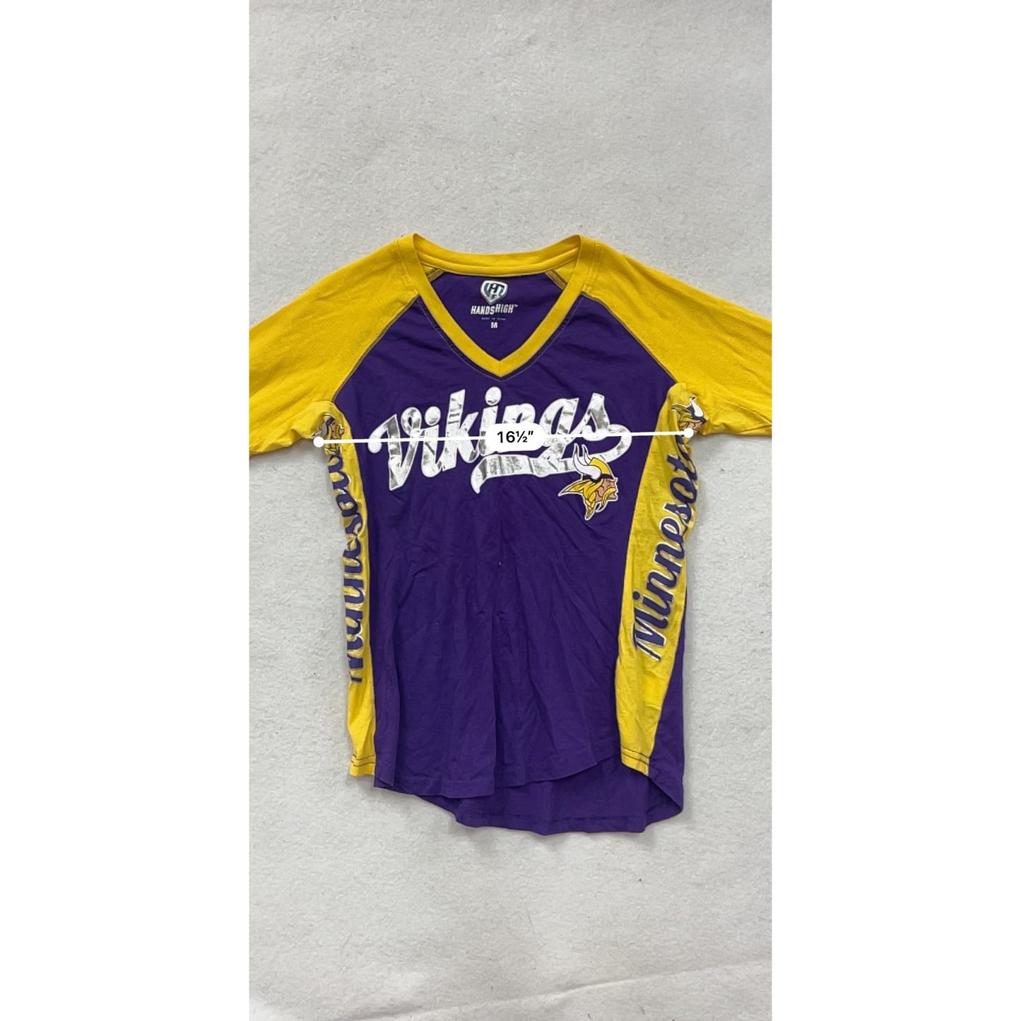 Womens Hands High Minnesota Vikings Long Sleeve Raglan Shirt Size M #8801