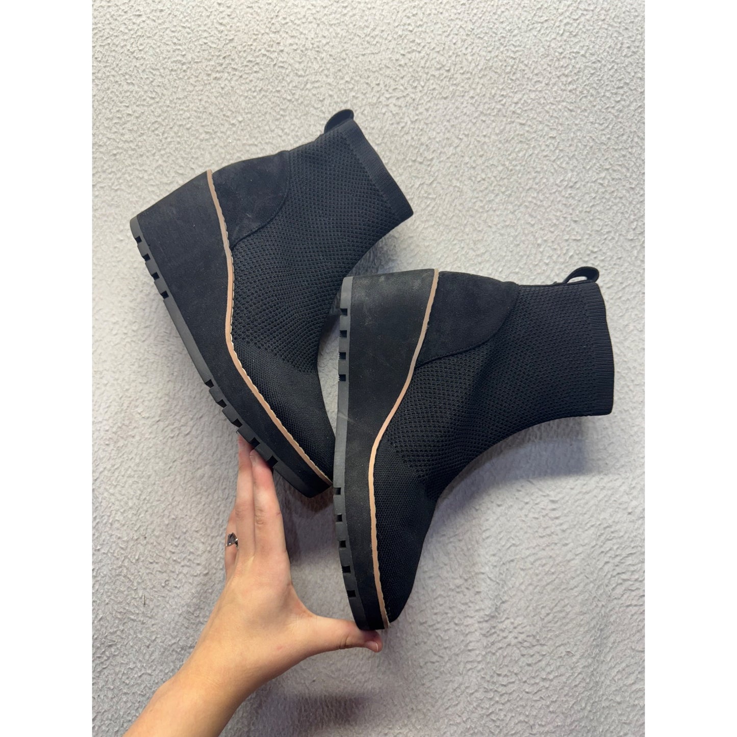 Annie Klein Black Wedge Ankle Boots Size 7.5 #349B