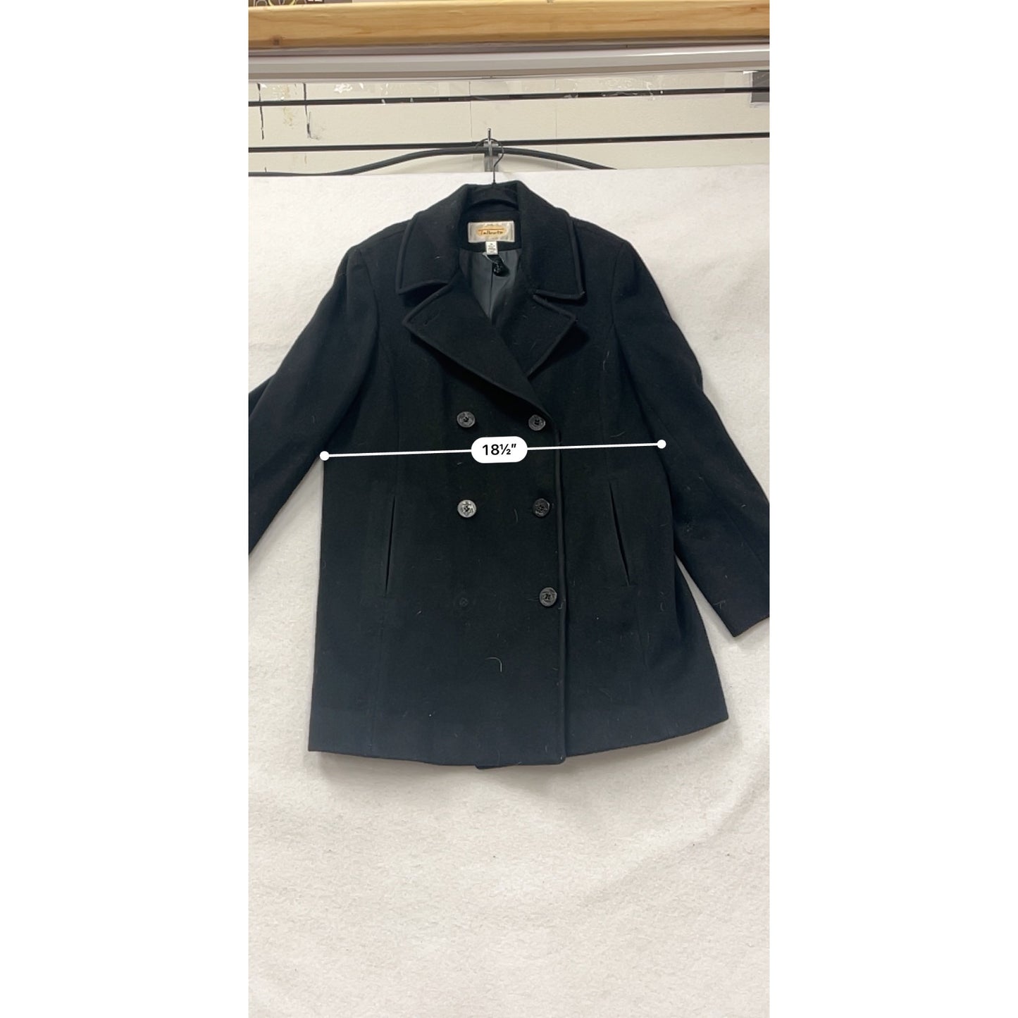 Vintage Talbots Black Wool Blend Double-Breasted Peacoat Size 16 #86A
