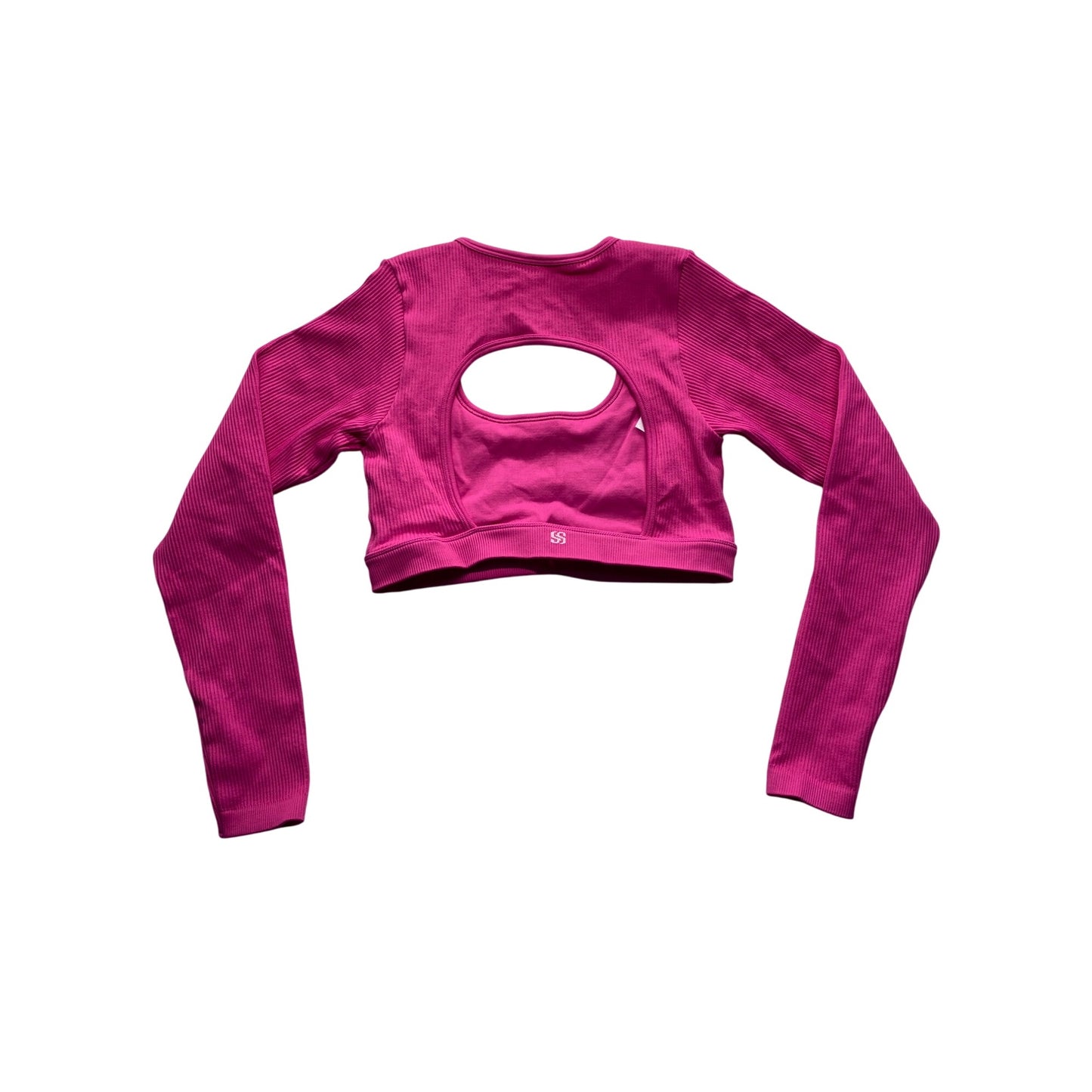 Pink Ribbed Long Sleeve Cut-Out Crop Top #7404