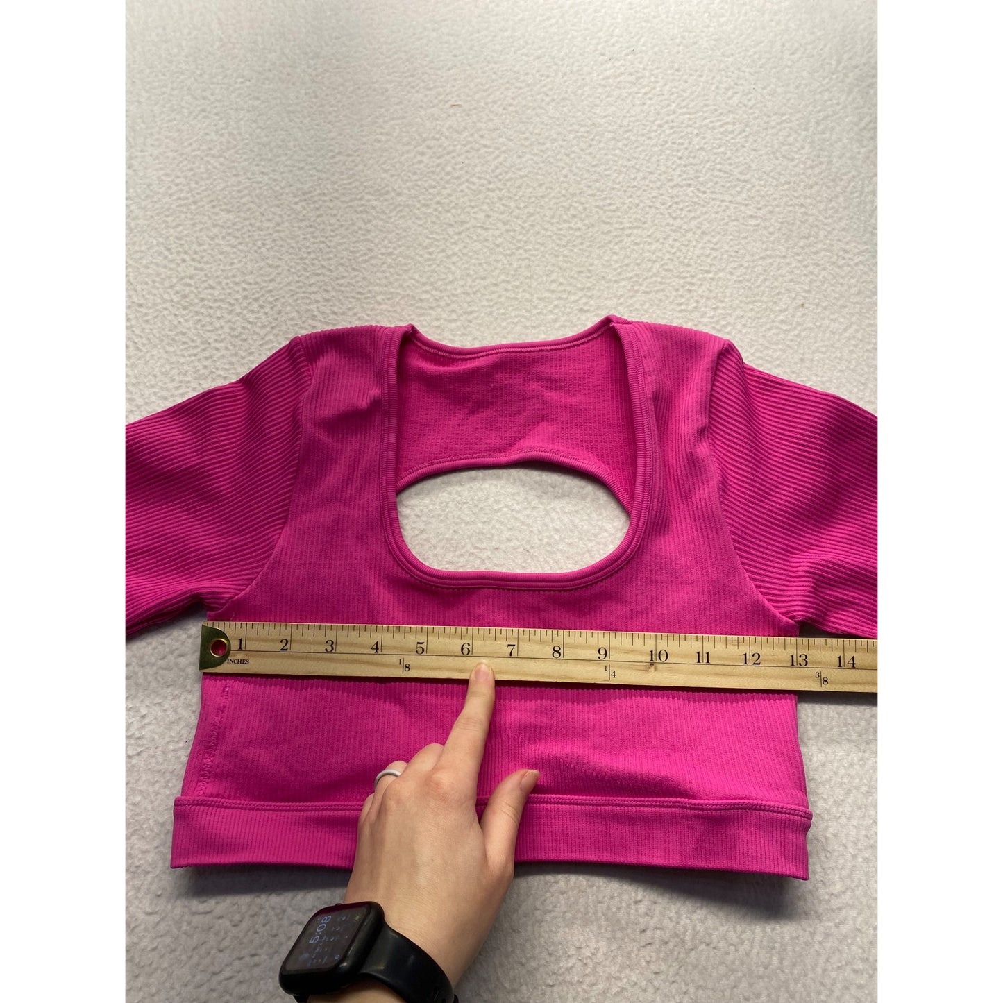 Pink Ribbed Long Sleeve Cut-Out Crop Top #7404