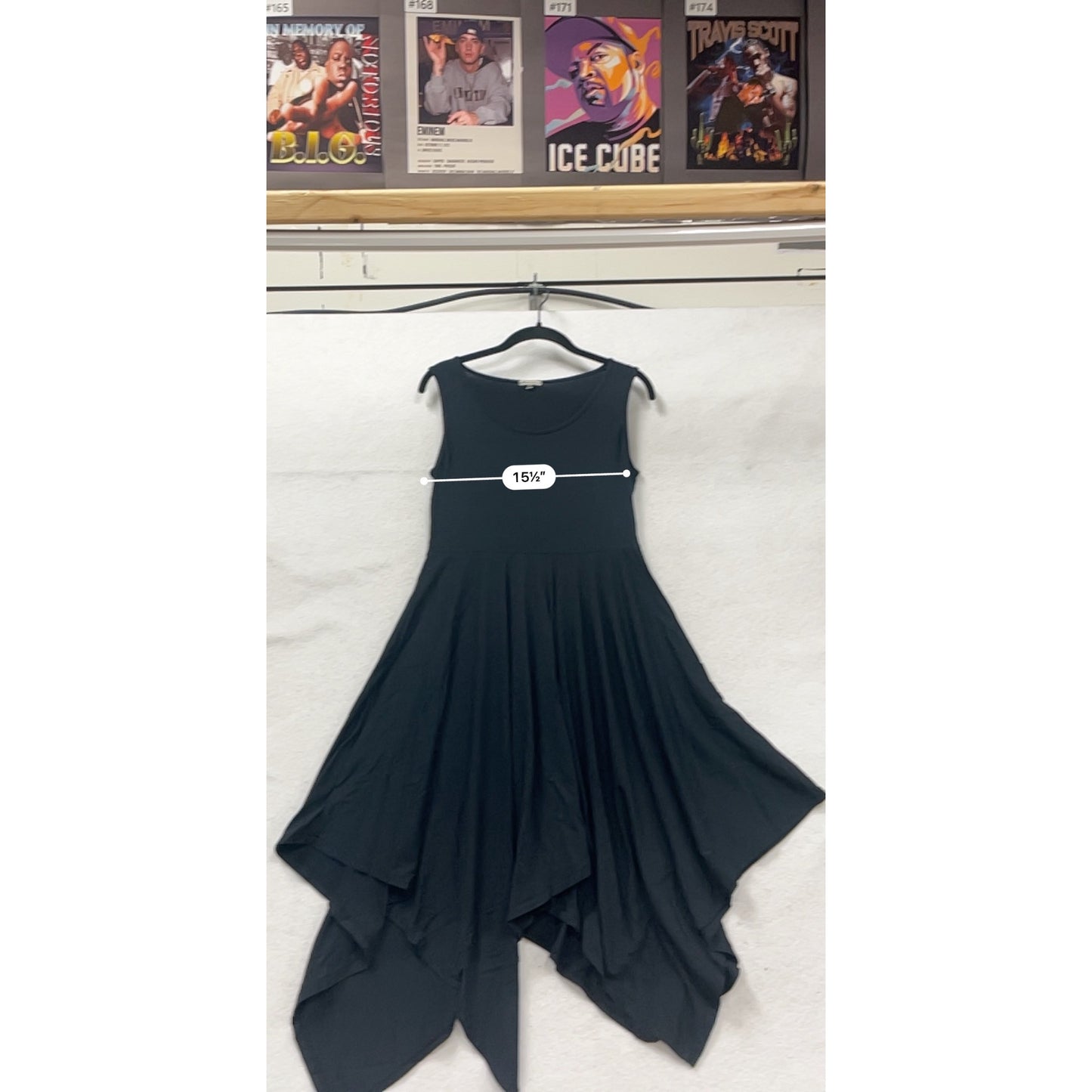 Sleeveless Black Asymmetric Hem Tank Dress With Flowy Design #94A