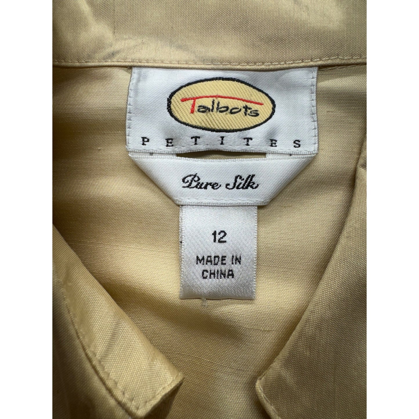 Talbots Petites Pure Silk Blouse Size 12 Champagne #9168