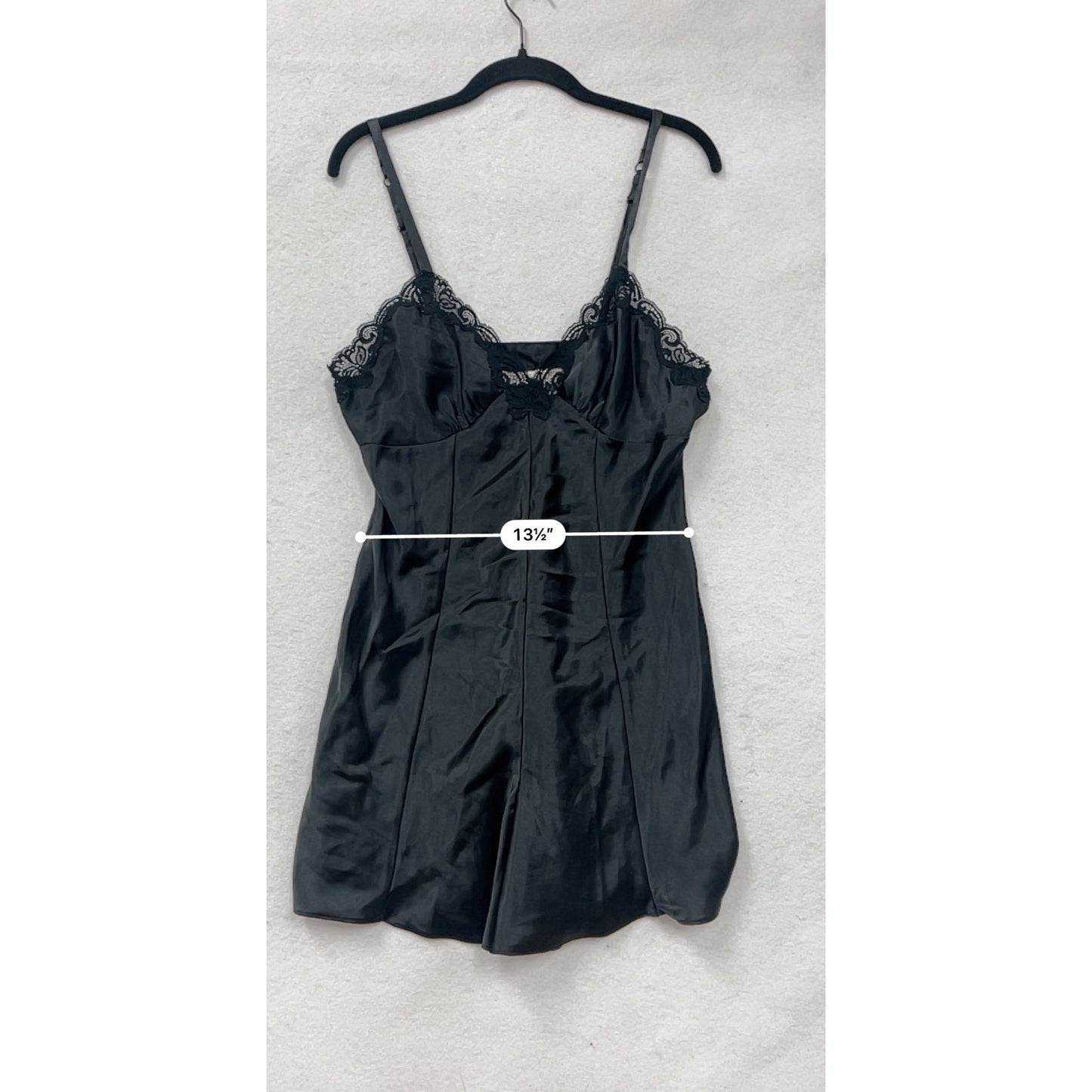 Cacique Womens Black Satin & Lace Chemise Lingerie Nightgown With Adjustable Straps Size M #8799