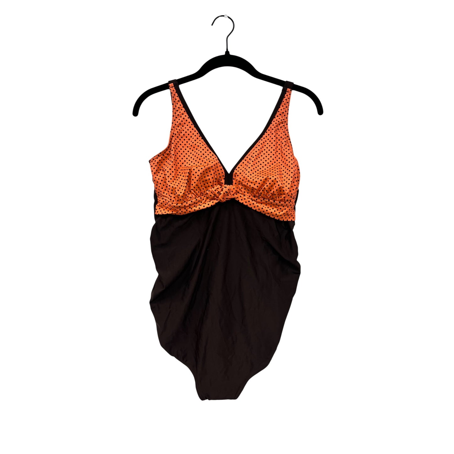 Women’s 8 Retro-Style Orange & Brown Polka Dot One-Piece Swimsuit #8025