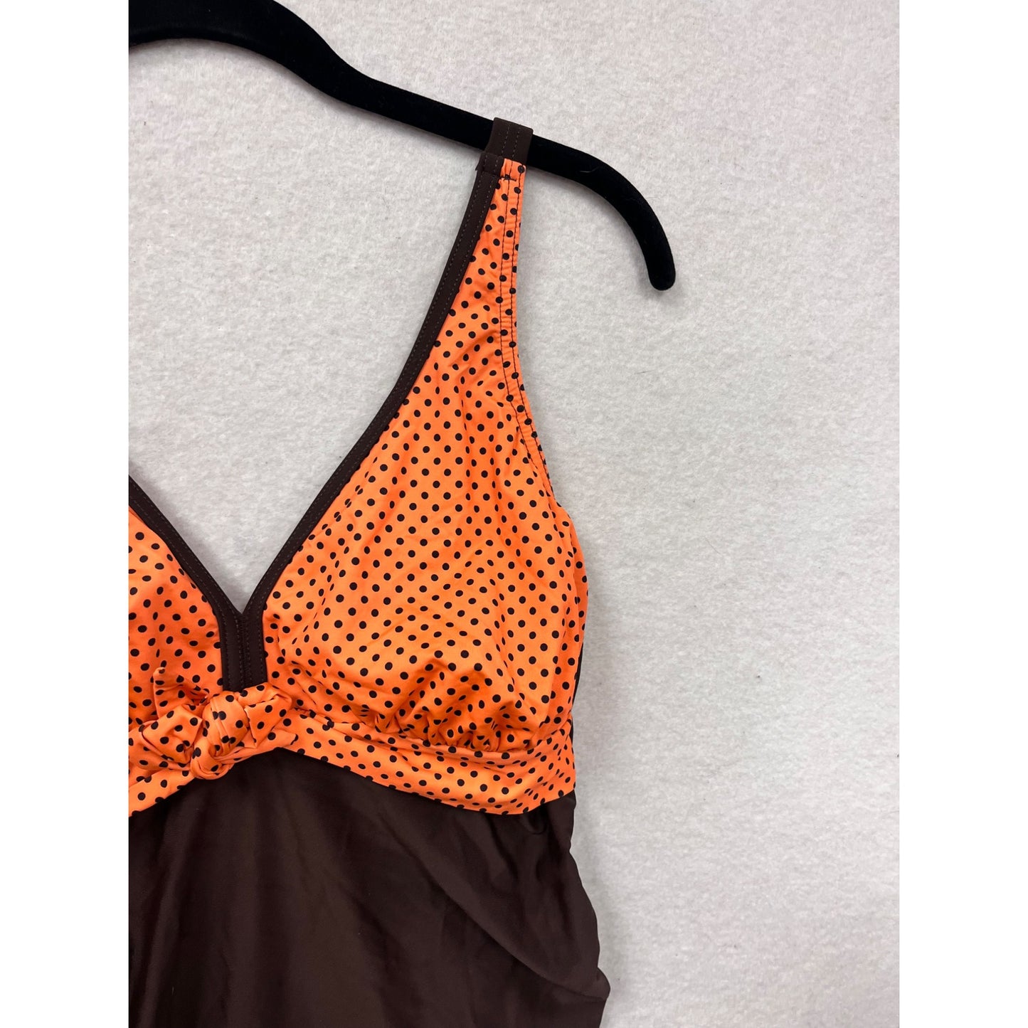 Women’s 8 Retro-Style Orange & Brown Polka Dot One-Piece Swimsuit #8025