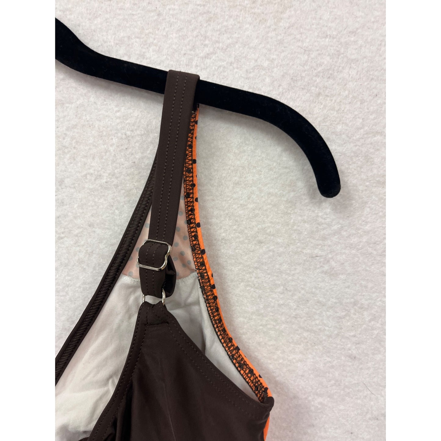 Women’s 8 Retro-Style Orange & Brown Polka Dot One-Piece Swimsuit #8025