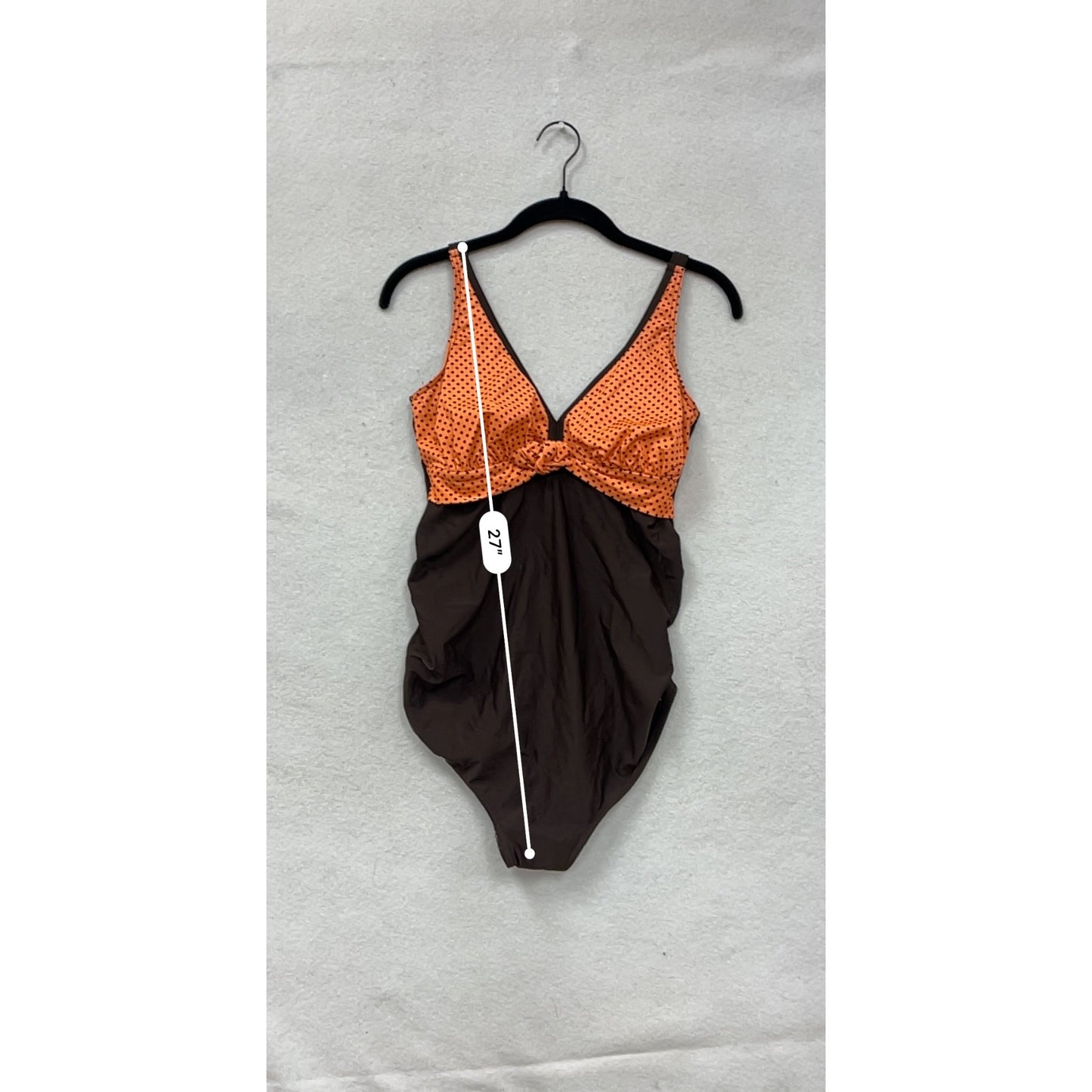 Women’s 8 Retro-Style Orange & Brown Polka Dot One-Piece Swimsuit #8025