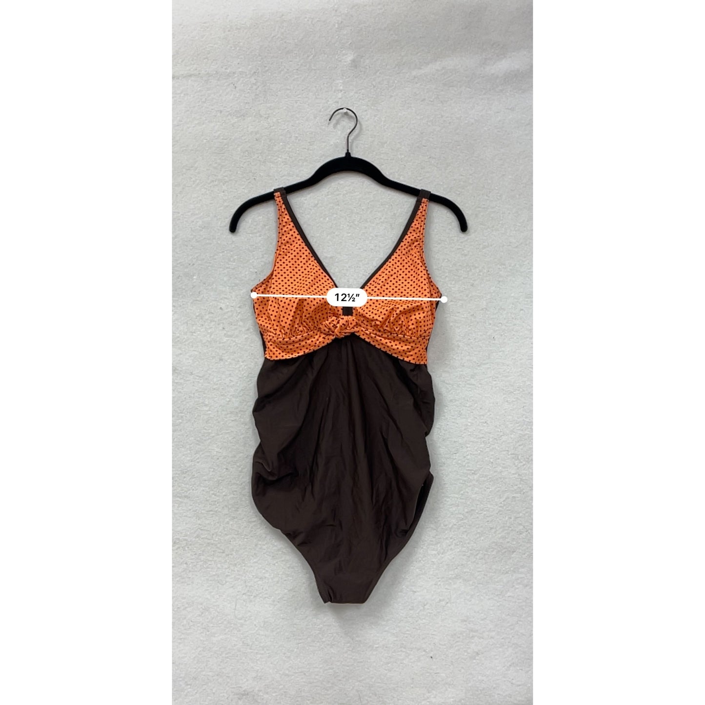 Women’s 8 Retro-Style Orange & Brown Polka Dot One-Piece Swimsuit #8025
