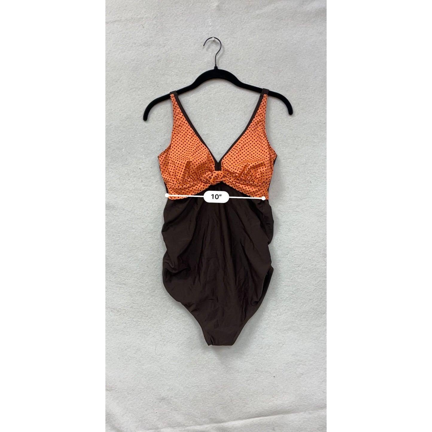 Women’s 8 Retro-Style Orange & Brown Polka Dot One-Piece Swimsuit #8025