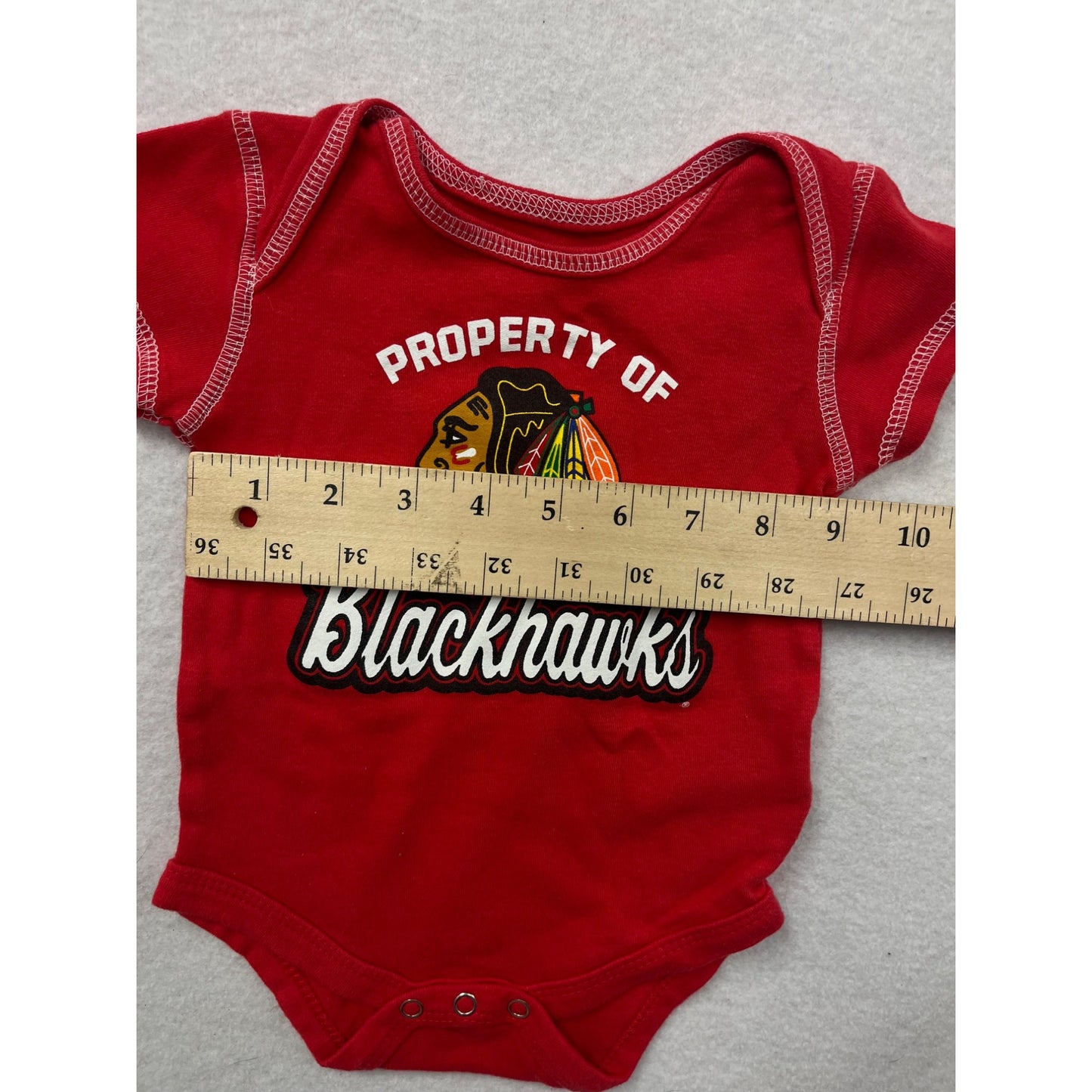 NHL Licensed Baby Bodysuit Property Of Blackhawks Red 3/6M #6544
