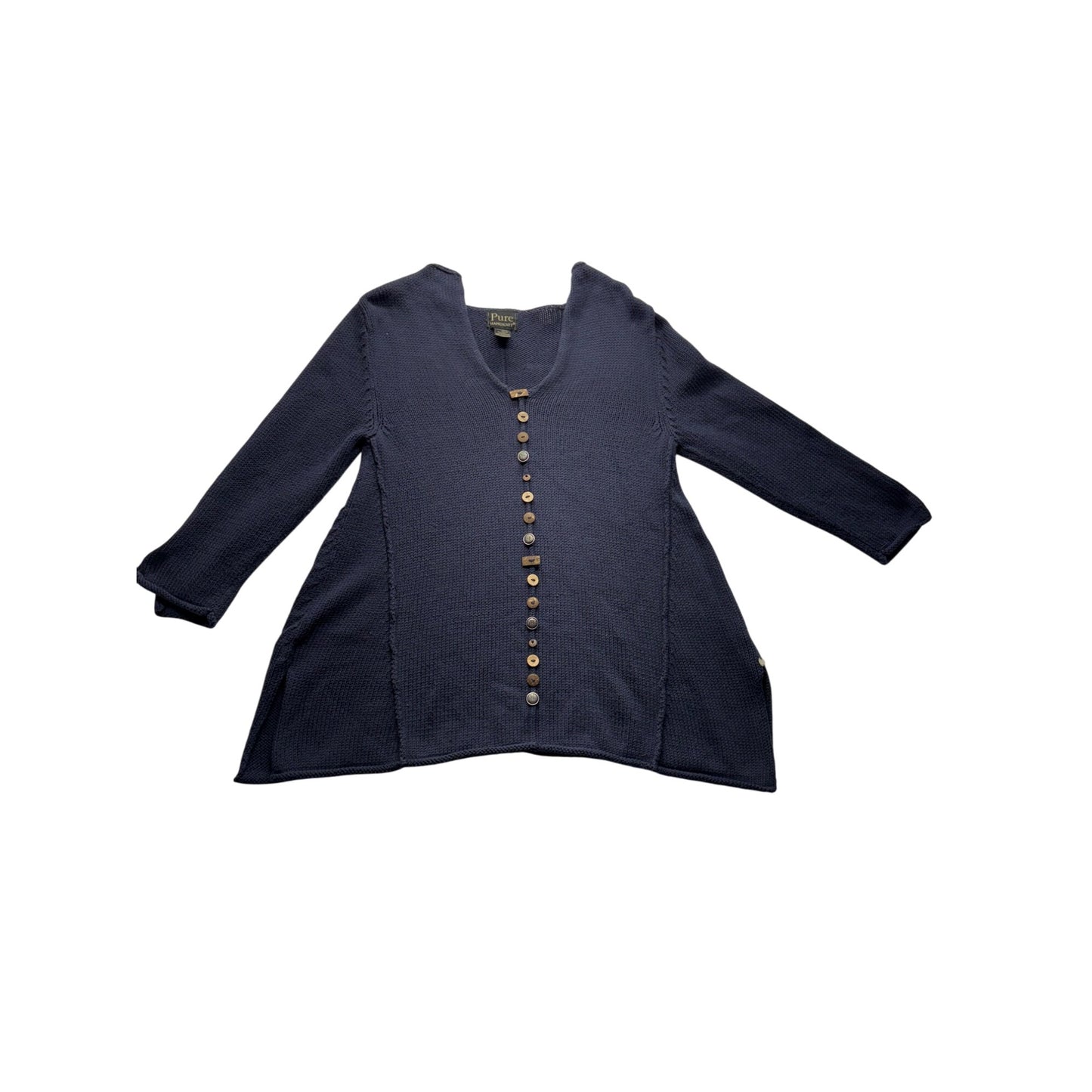 Pure Handknit XS Navy Cotton Button-Front Tunic Sweater #7581