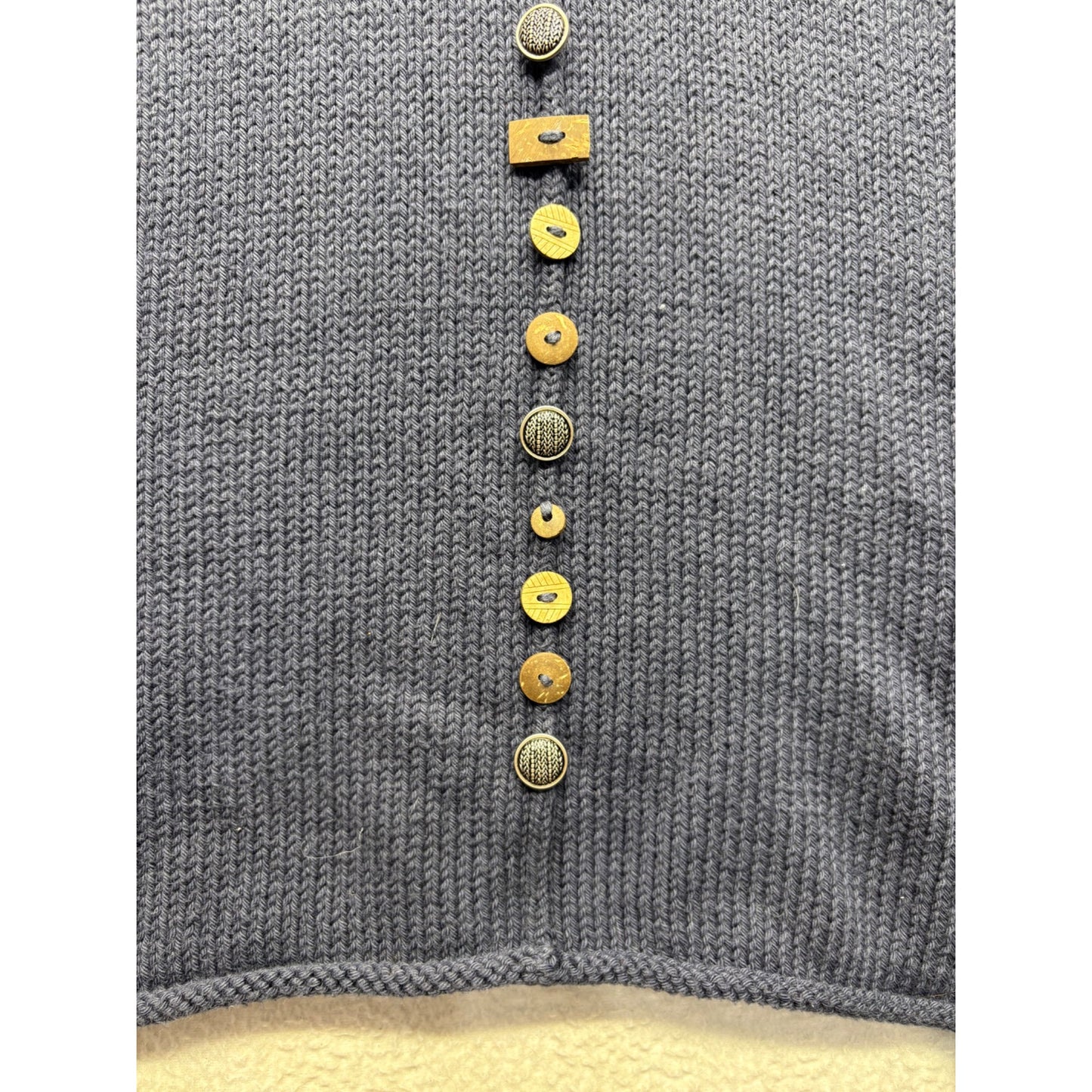 Pure Handknit XS Navy Cotton Button-Front Tunic Sweater #7581