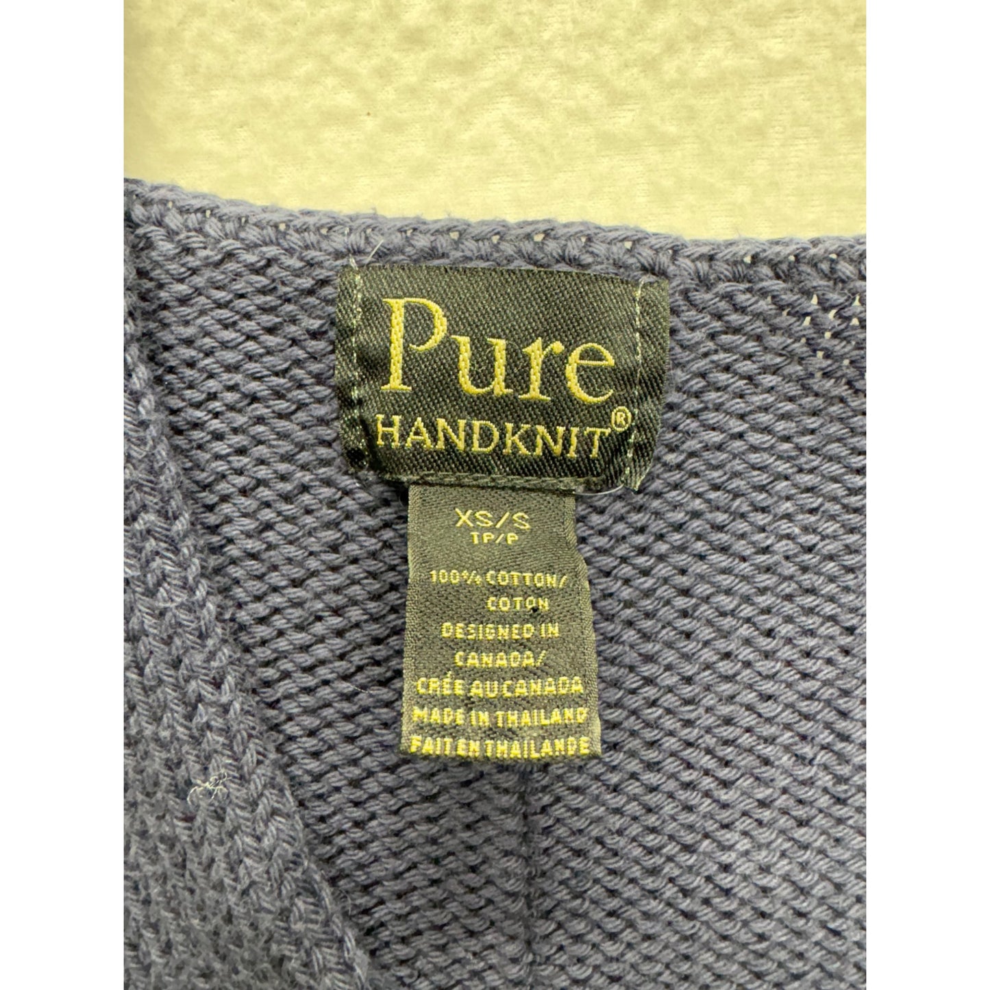 Pure Handknit XS Navy Cotton Button-Front Tunic Sweater #7581