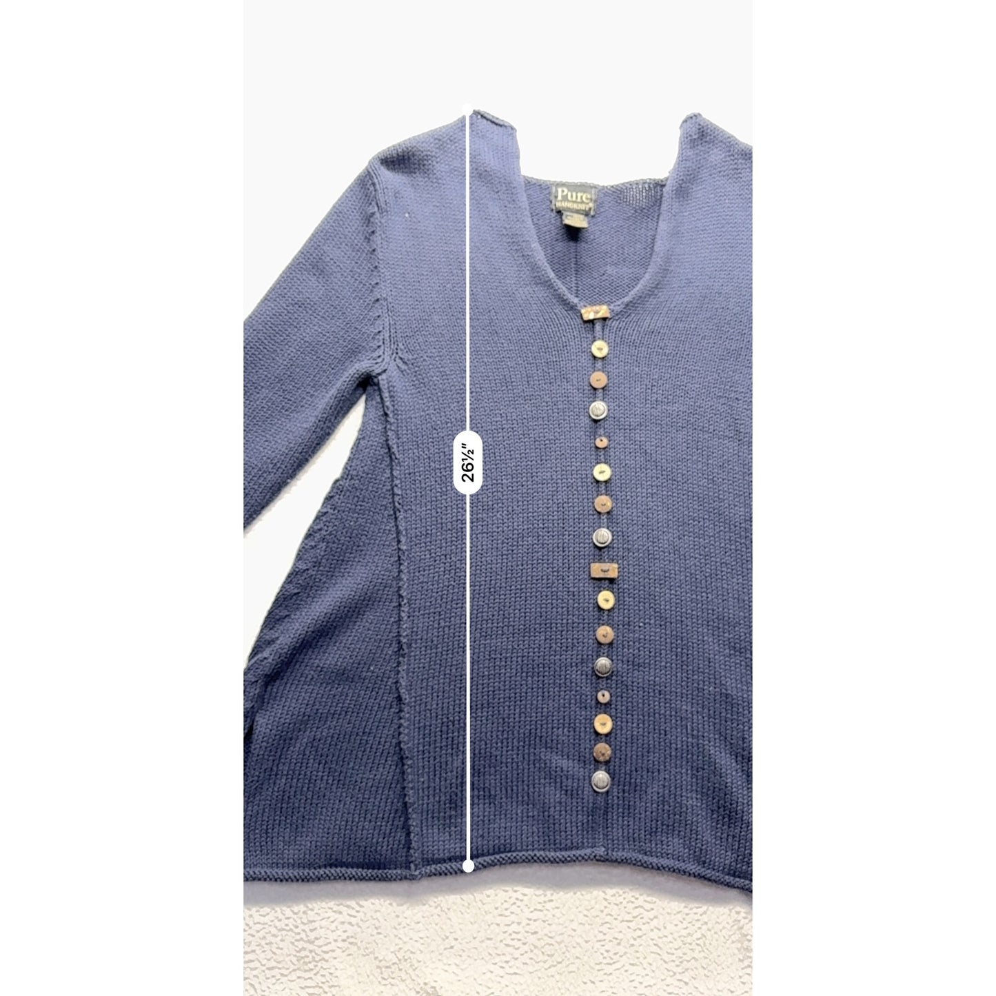 Pure Handknit XS Navy Cotton Button-Front Tunic Sweater #7581