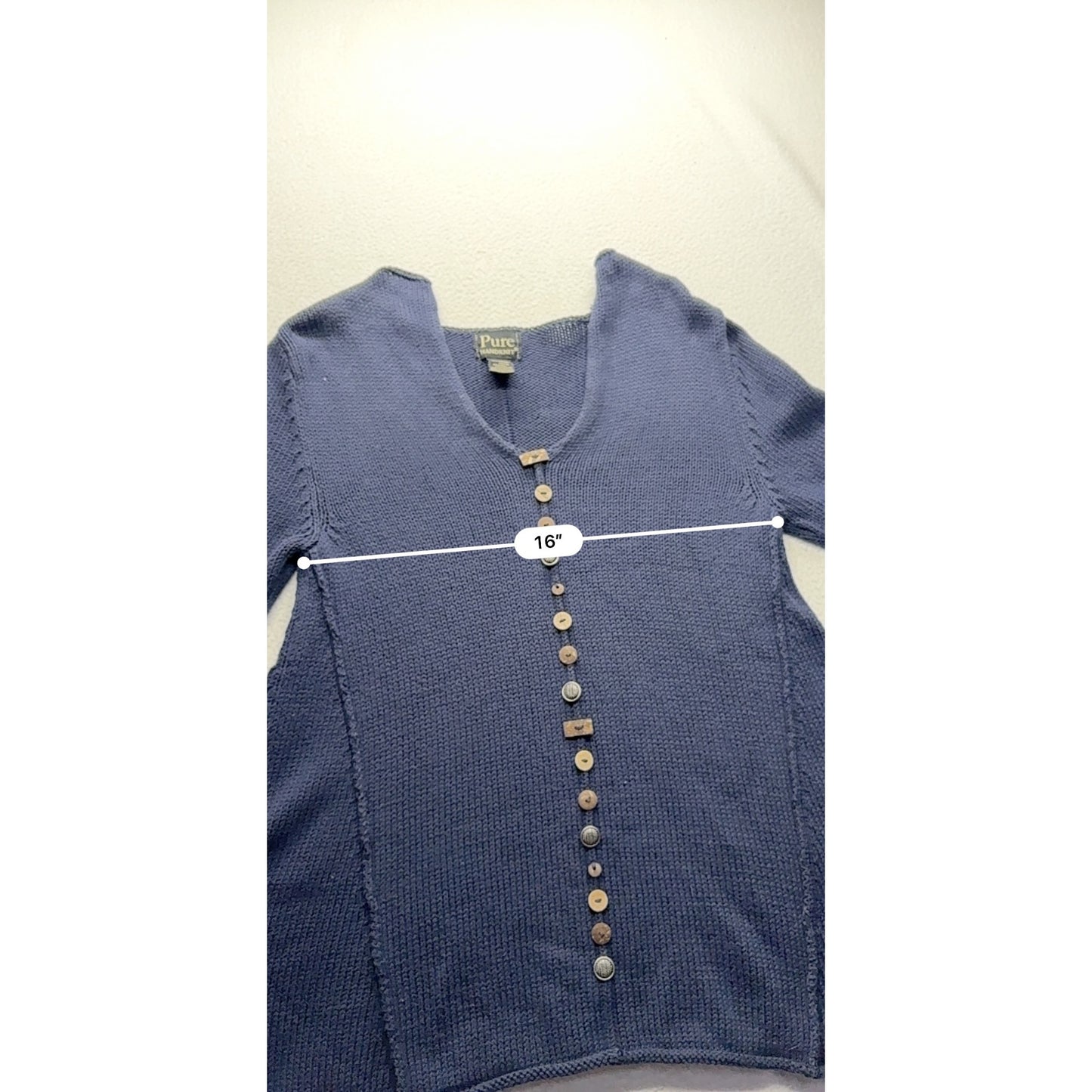 Pure Handknit XS Navy Cotton Button-Front Tunic Sweater #7581