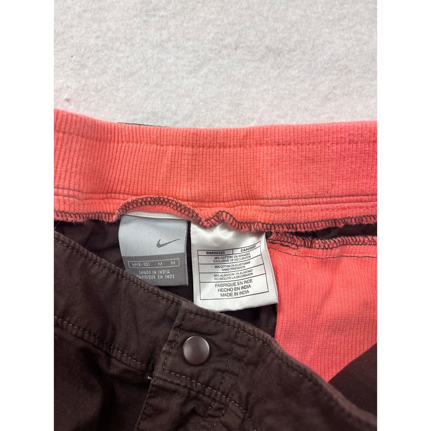 Nike Womens Medium Brown Cargo Pants W/ Coral Waistband & Stitching #6571