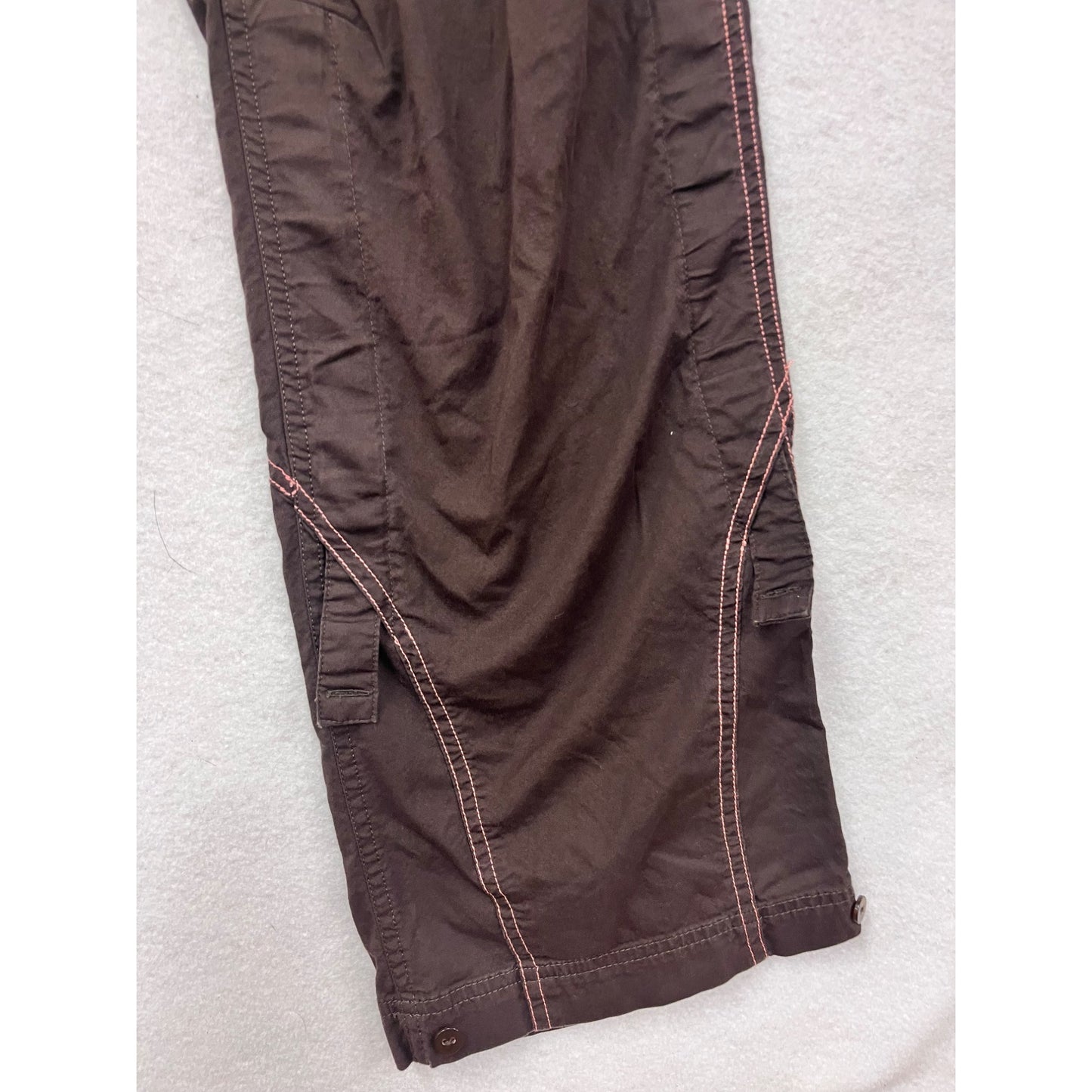 Nike Womens Medium Brown Cargo Pants W/ Coral Waistband & Stitching #6571