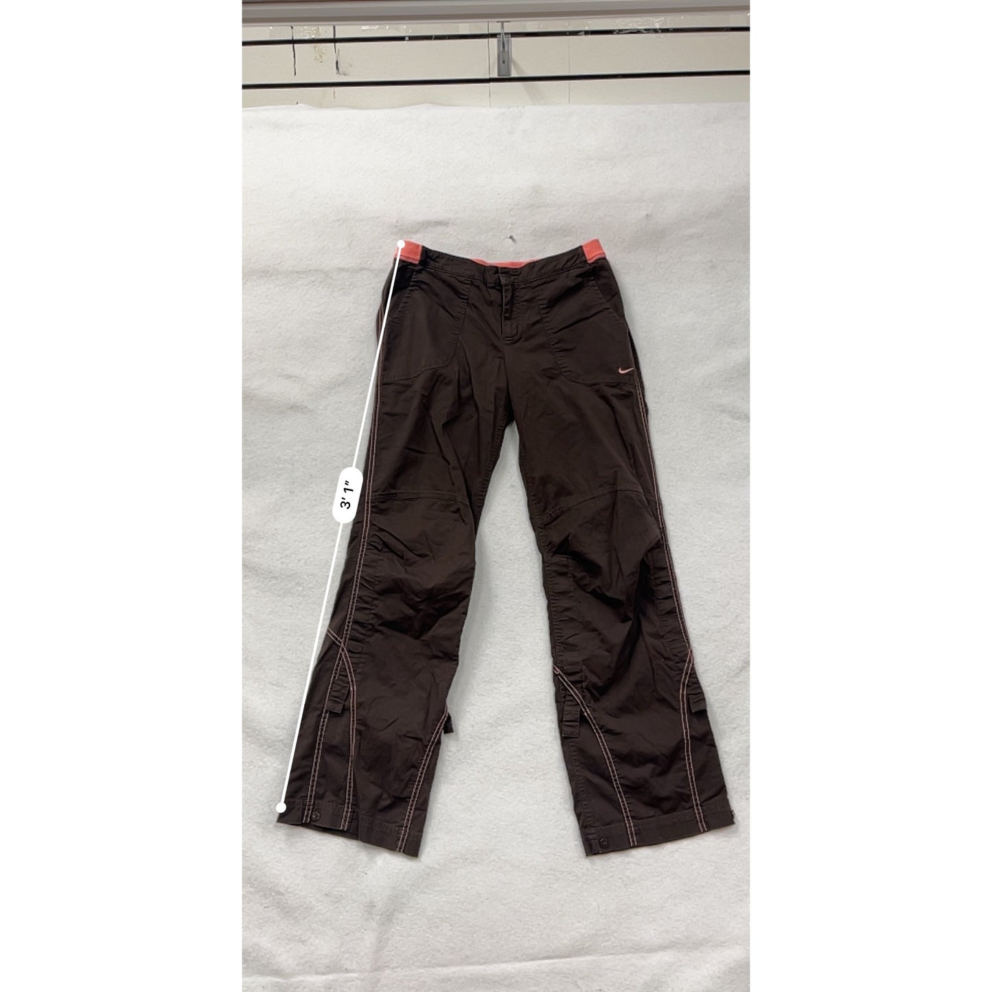 Nike Womens Medium Brown Cargo Pants W/ Coral Waistband & Stitching #6571