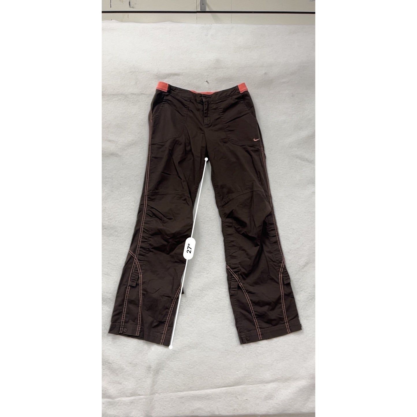 Nike Womens Medium Brown Cargo Pants W/ Coral Waistband & Stitching #6571