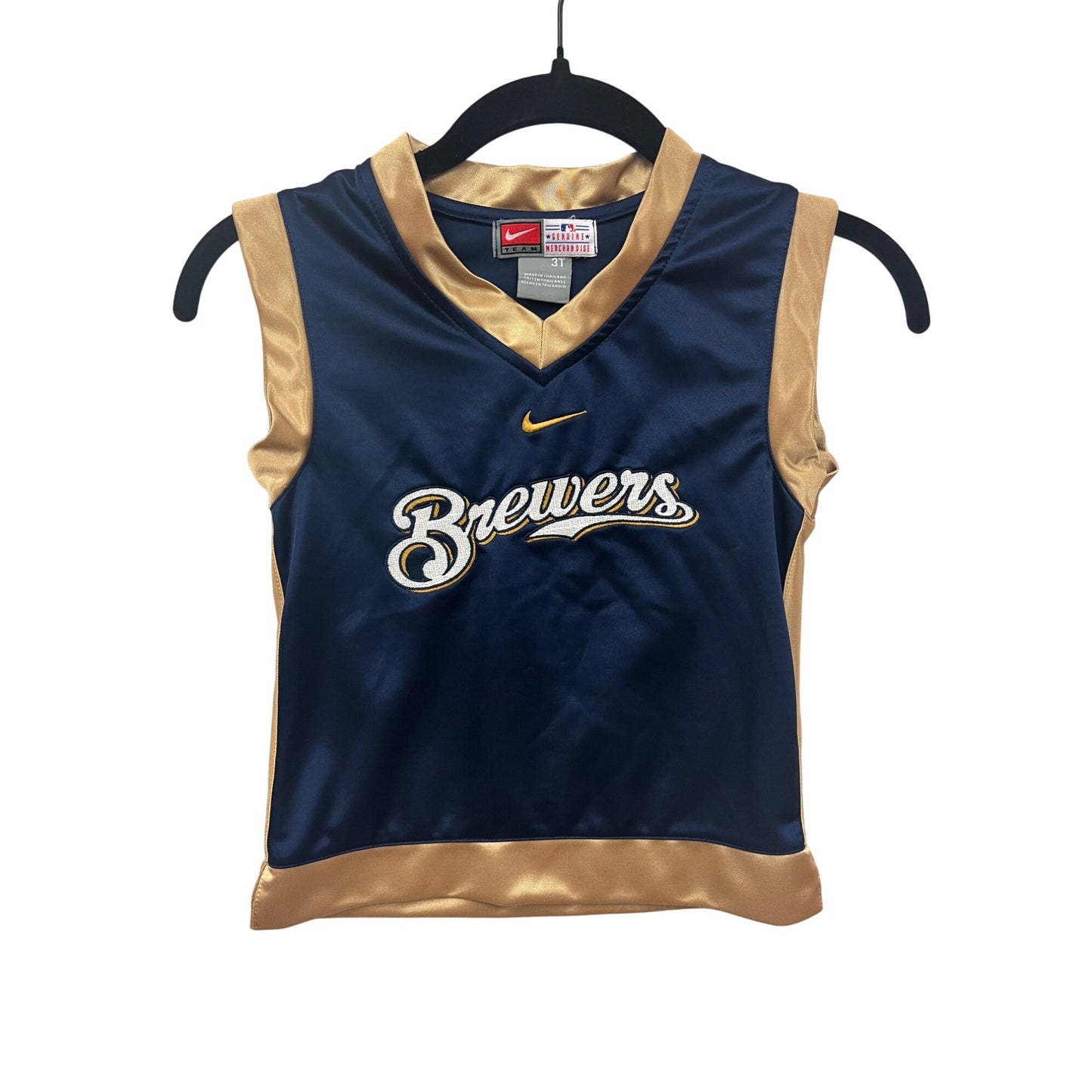 Nike Milwaukee Brewers Boys 3T Navy & Gold Sleeveless Jersey MLB #6416