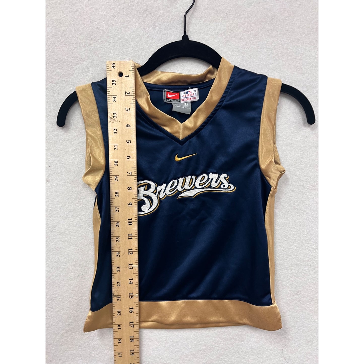 Nike Milwaukee Brewers Boys 3T Navy & Gold Sleeveless Jersey MLB #6416