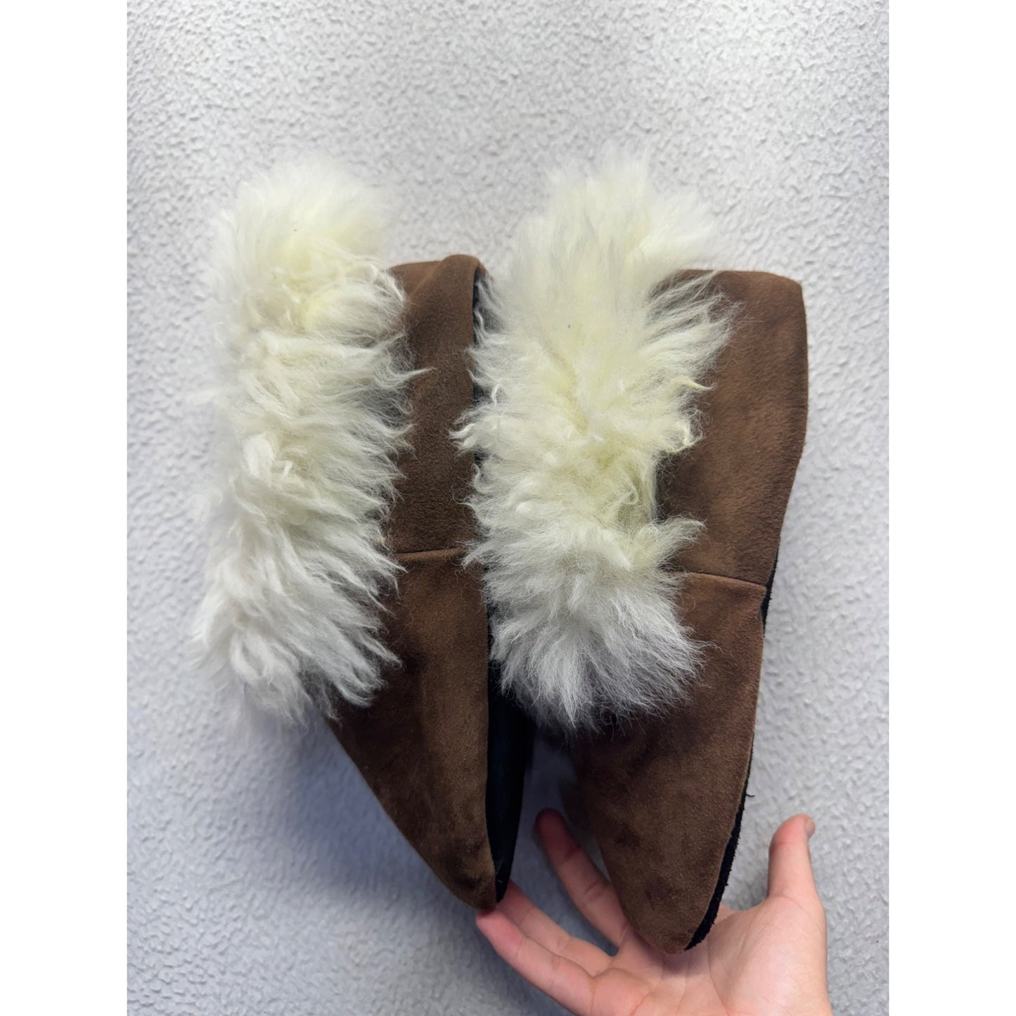 Cozy Shearling-Lined Suede Slippers With Rubber Soles Brown & Cream #9689